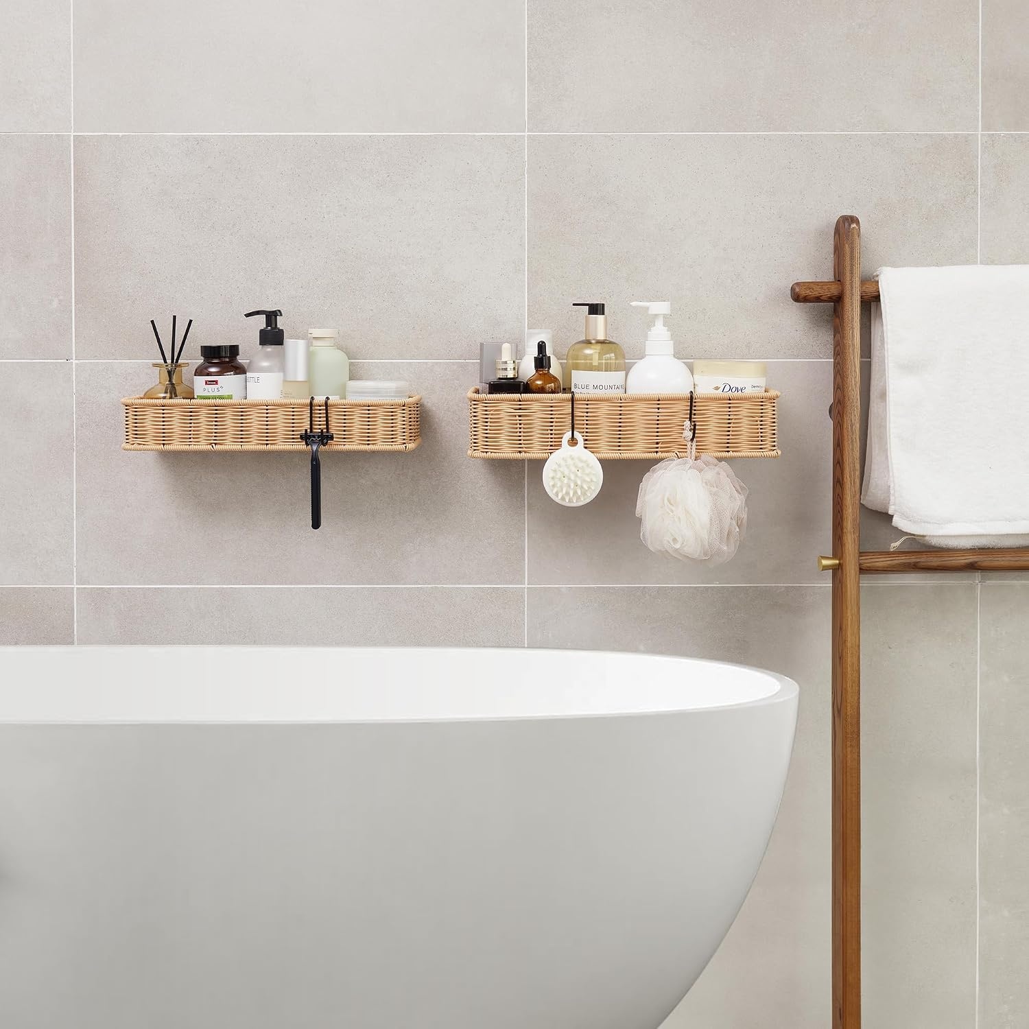 image:imageGRANNY SAYS 2 Pack Wicker Corner Shower Caddy Hanging Shower Shelf for Inside Showers Adhesive Shelves for Bathroom Organizers and Storage Bathroom Shelves Wall Mounted for Home Decor NaturalNatural