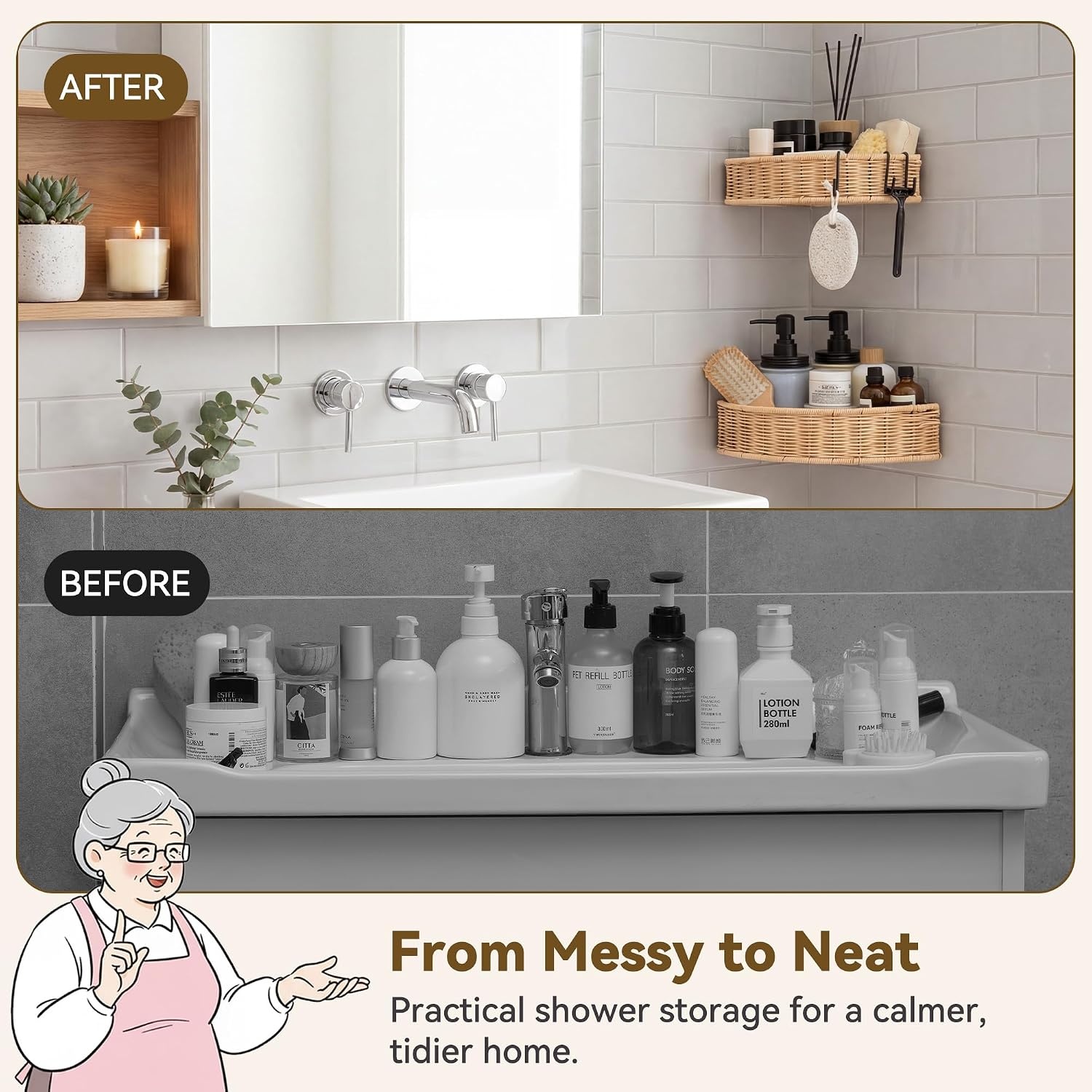 image:imageGRANNY SAYS 2 Pack Wicker Corner Shower Caddy Hanging Shower Shelf for Inside Showers Adhesive Shelves for Bathroom Organizers and Storage Bathroom Shelves Wall Mounted for Home Decor NaturalNatural