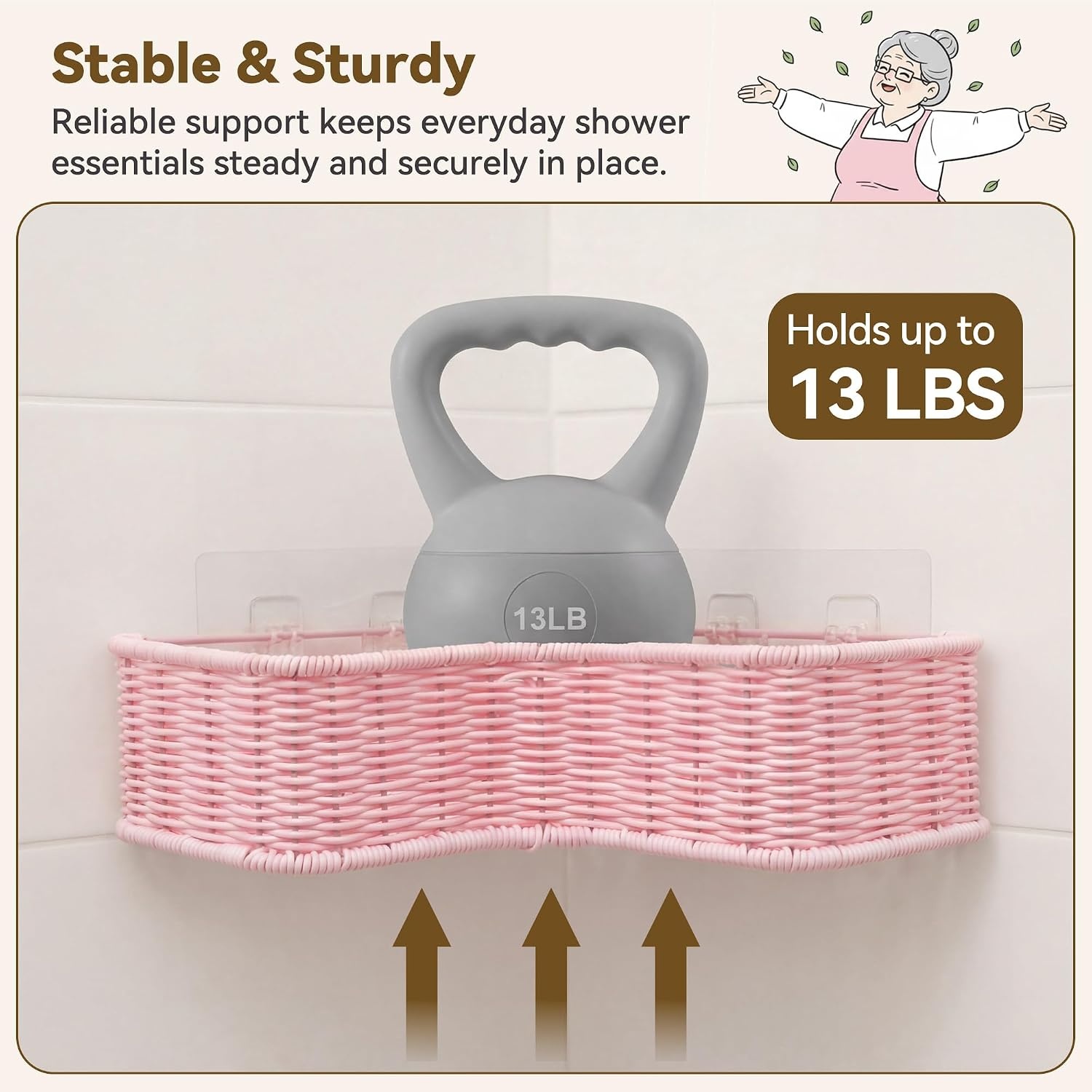 image:imageGRANNY SAYS 2 Pack Wicker Corner Shower Caddy Hanging Shower Shelf for Inside Showers Adhesive Shelves for Bathroom Organizers and Storage Bathroom Shelves Wall Mounted for Home Decor NaturalPink