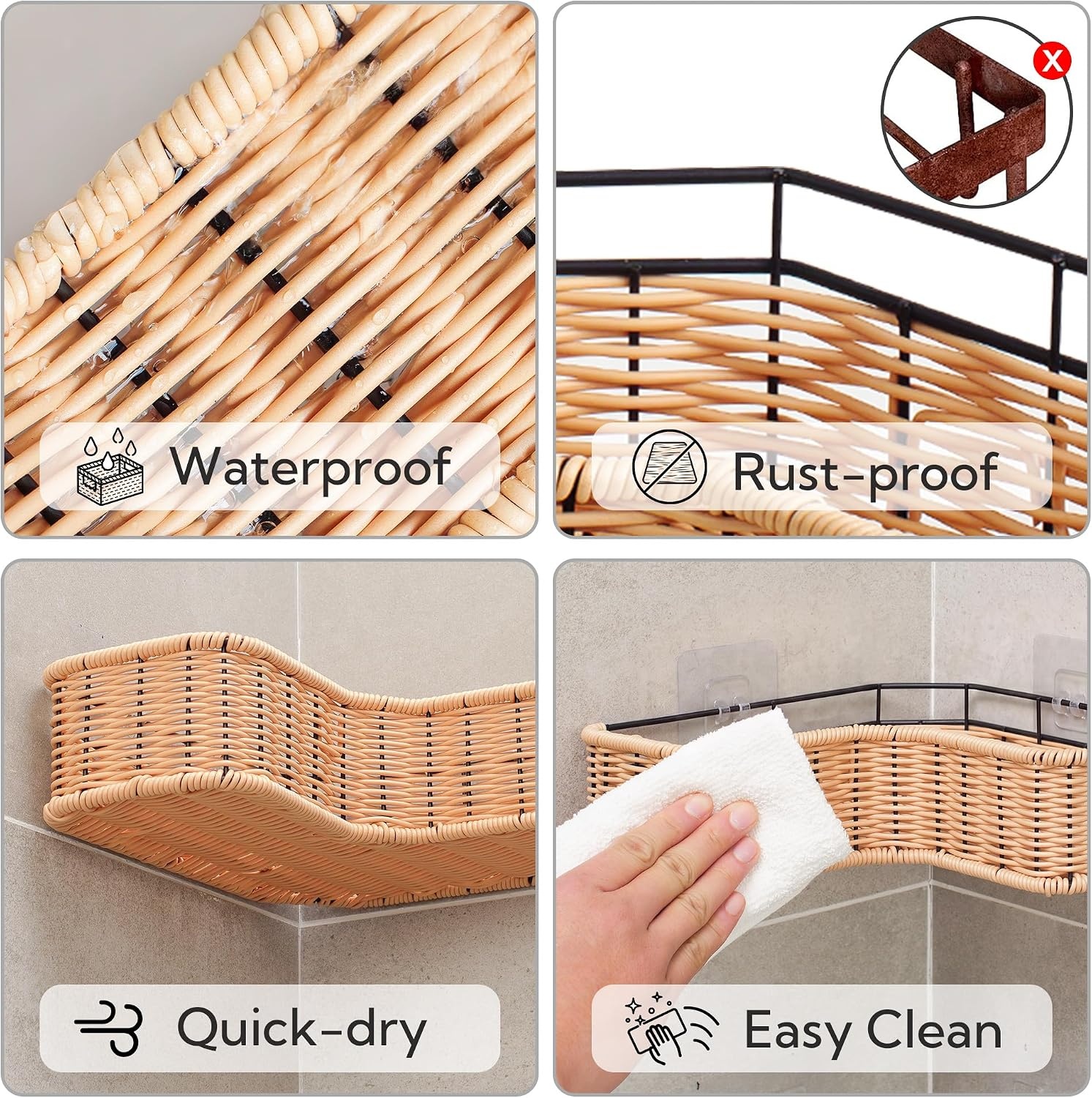 image:imageGRANNY SAYS 2 Pack Wicker Corner Shower Caddy Hanging Shower Shelf for Inside Showers Adhesive Shelves for Bathroom Organizers and Storage Bathroom Shelves Wall Mounted for Home Decor NaturalNatural
