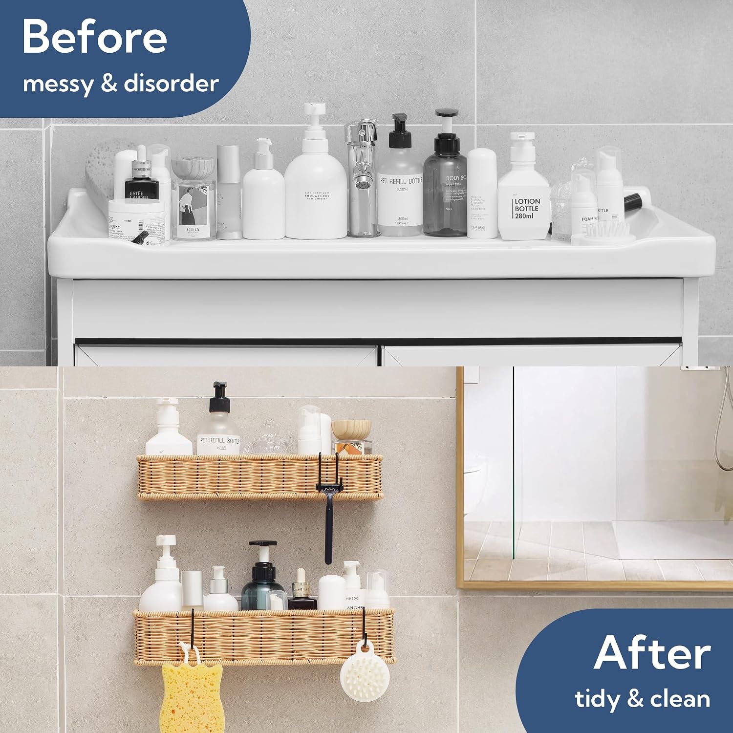 image:imageGRANNY SAYS 2 Pack Wicker Corner Shower Caddy Hanging Shower Shelf for Inside Showers Adhesive Shelves for Bathroom Organizers and Storage Bathroom Shelves Wall Mounted for Home Decor NaturalNatural