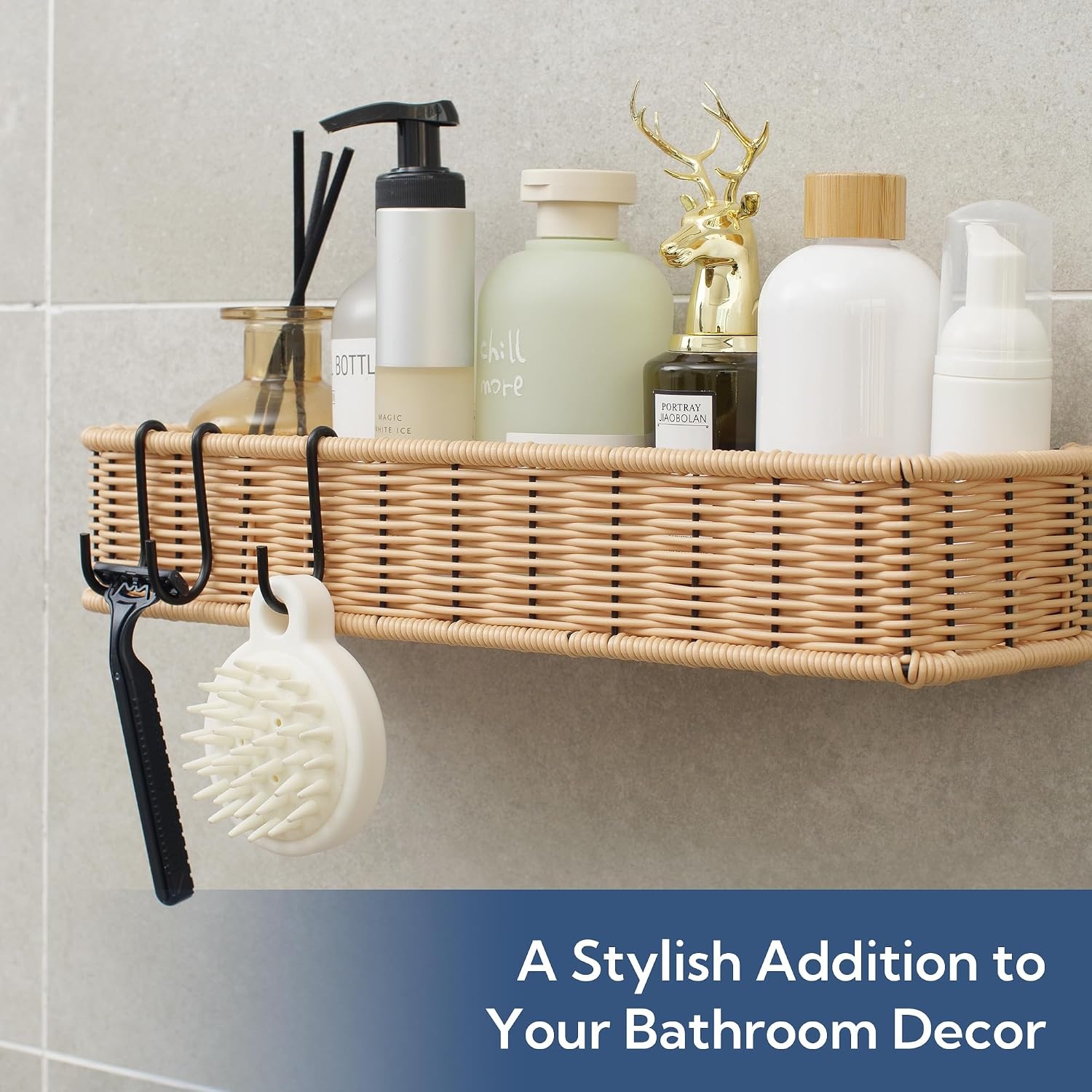 image:imageGRANNY SAYS 2 Pack Wicker Corner Shower Caddy Hanging Shower Shelf for Inside Showers Adhesive Shelves for Bathroom Organizers and Storage Bathroom Shelves Wall Mounted for Home Decor NaturalNatural