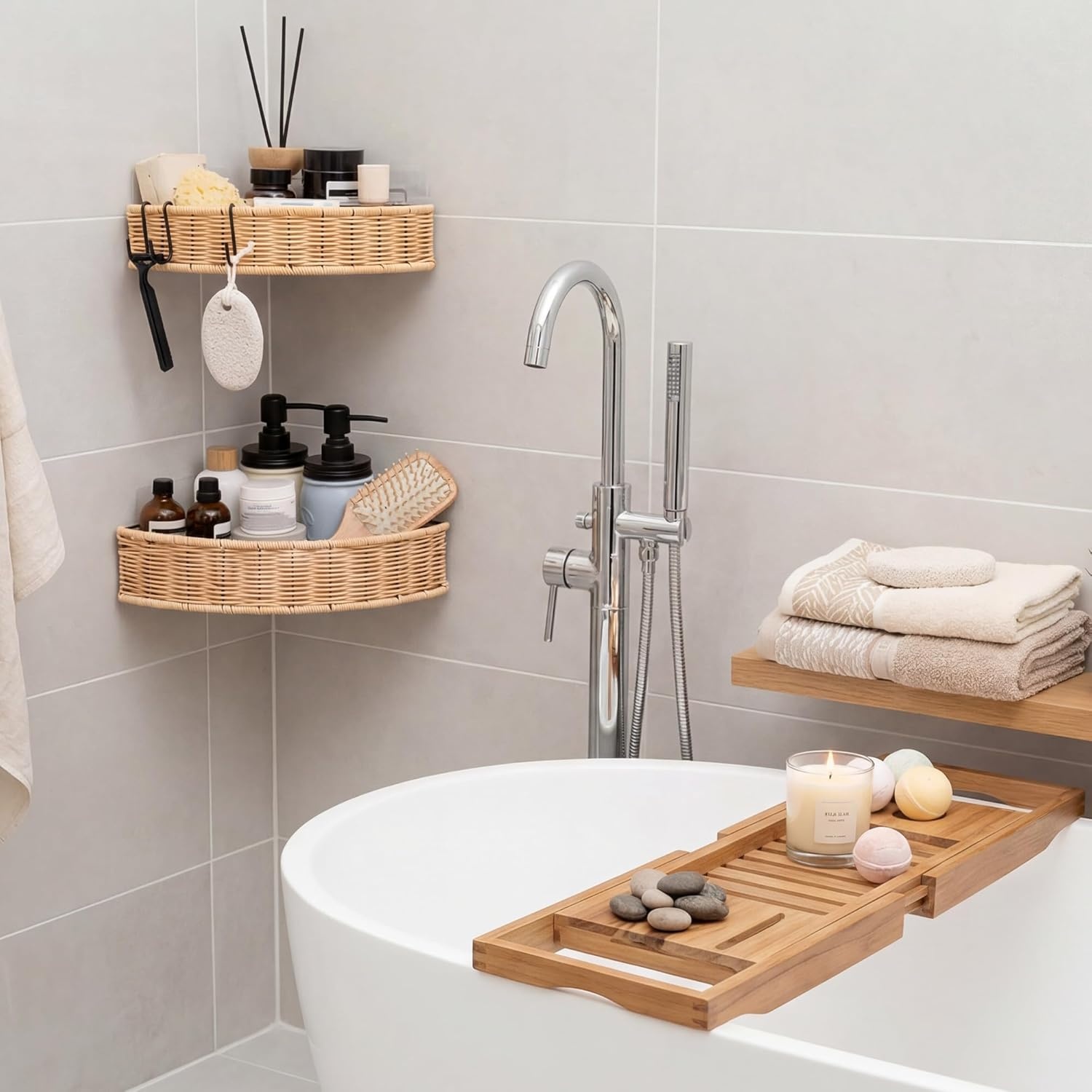 image:imageGRANNY SAYS 2 Pack Wicker Corner Shower Caddy Hanging Shower Shelf for Inside Showers Adhesive Shelves for Bathroom Organizers and Storage Bathroom Shelves Wall Mounted for Home Decor NaturalNatural