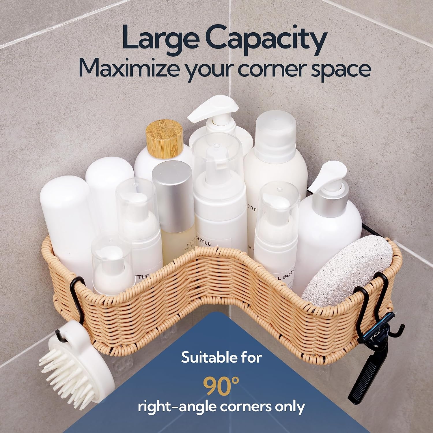 image:imageGRANNY SAYS 2 Pack Wicker Corner Shower Caddy Hanging Shower Shelf for Inside Showers Adhesive Shelves for Bathroom Organizers and Storage Bathroom Shelves Wall Mounted for Home Decor NaturalNatural