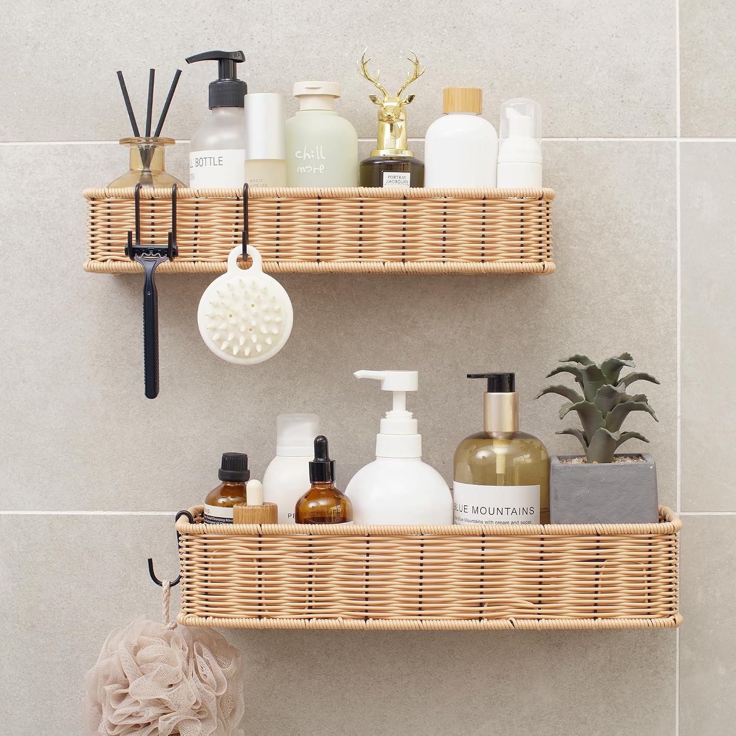 image:imageGRANNY SAYS 2 Pack Wicker Corner Shower Caddy Hanging Shower Shelf for Inside Showers Adhesive Shelves for Bathroom Organizers and Storage Bathroom Shelves Wall Mounted for Home Decor NaturalNatural