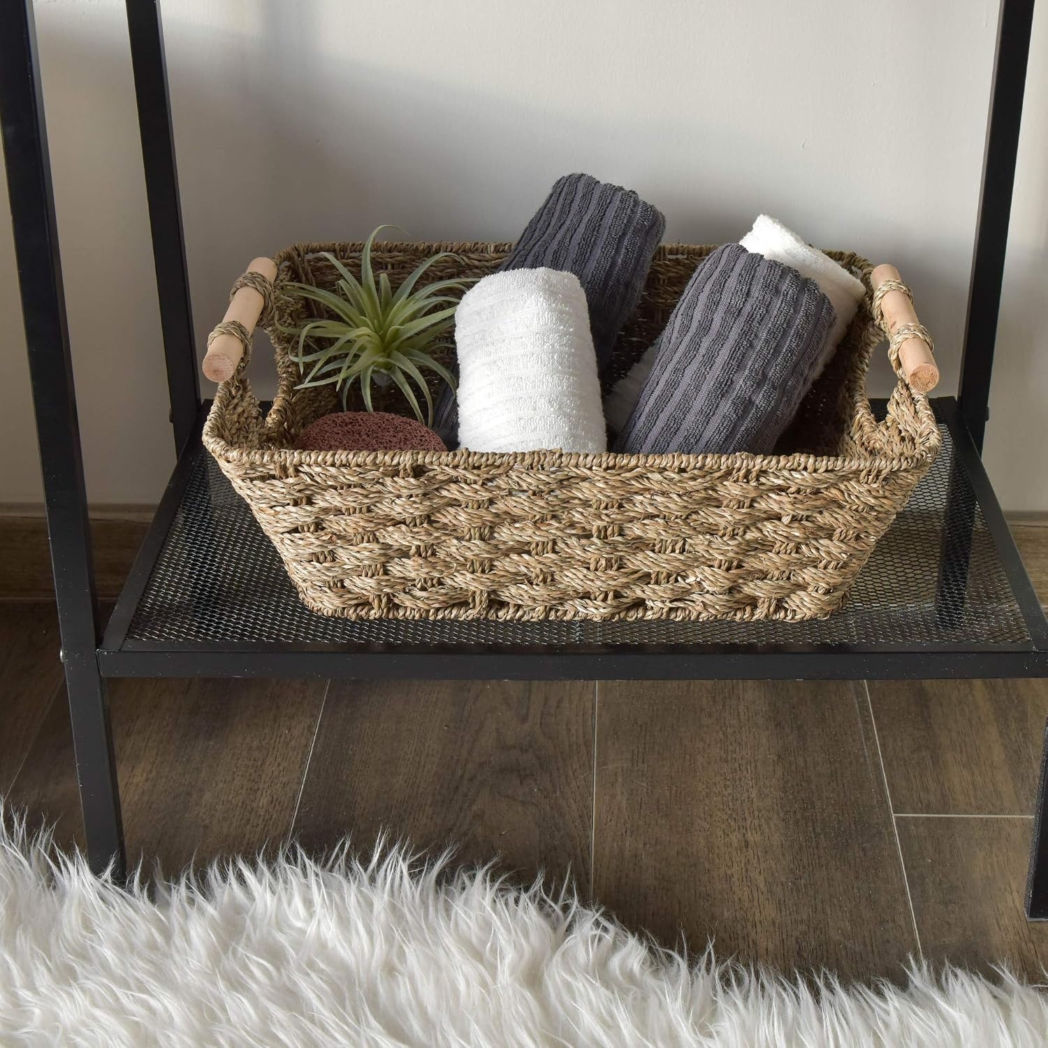 image:imageGRANNY SAYS 2Pack Wicker Storage Baskets Large Baskets with Handles Wicker Baskets for Shelves Waterproof Woven Basket for Organizing BrownNatural Seagrass