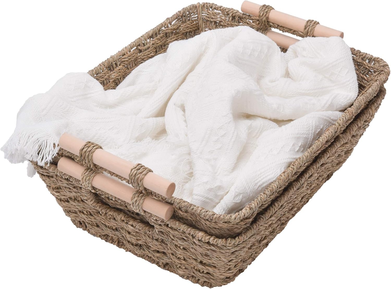 image:imageGRANNY SAYS 2Pack Wicker Storage Baskets Large Baskets with Handles Wicker Baskets for Shelves Waterproof Woven Basket for Organizing BrownNatural Seagrass