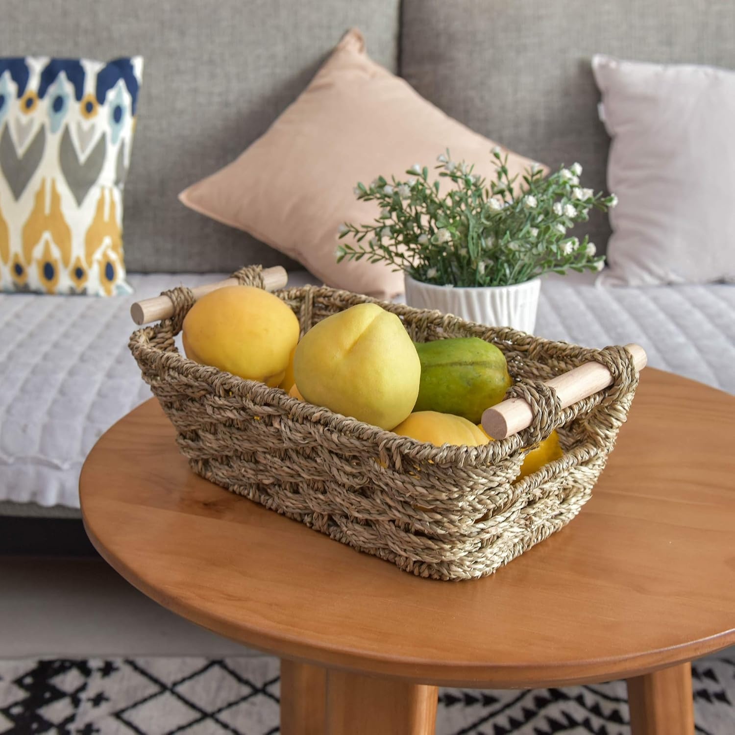 image:imageGRANNY SAYS 2Pack Wicker Storage Baskets Large Baskets with Handles Wicker Baskets for Shelves Waterproof Woven Basket for Organizing BrownNatural Seagrass