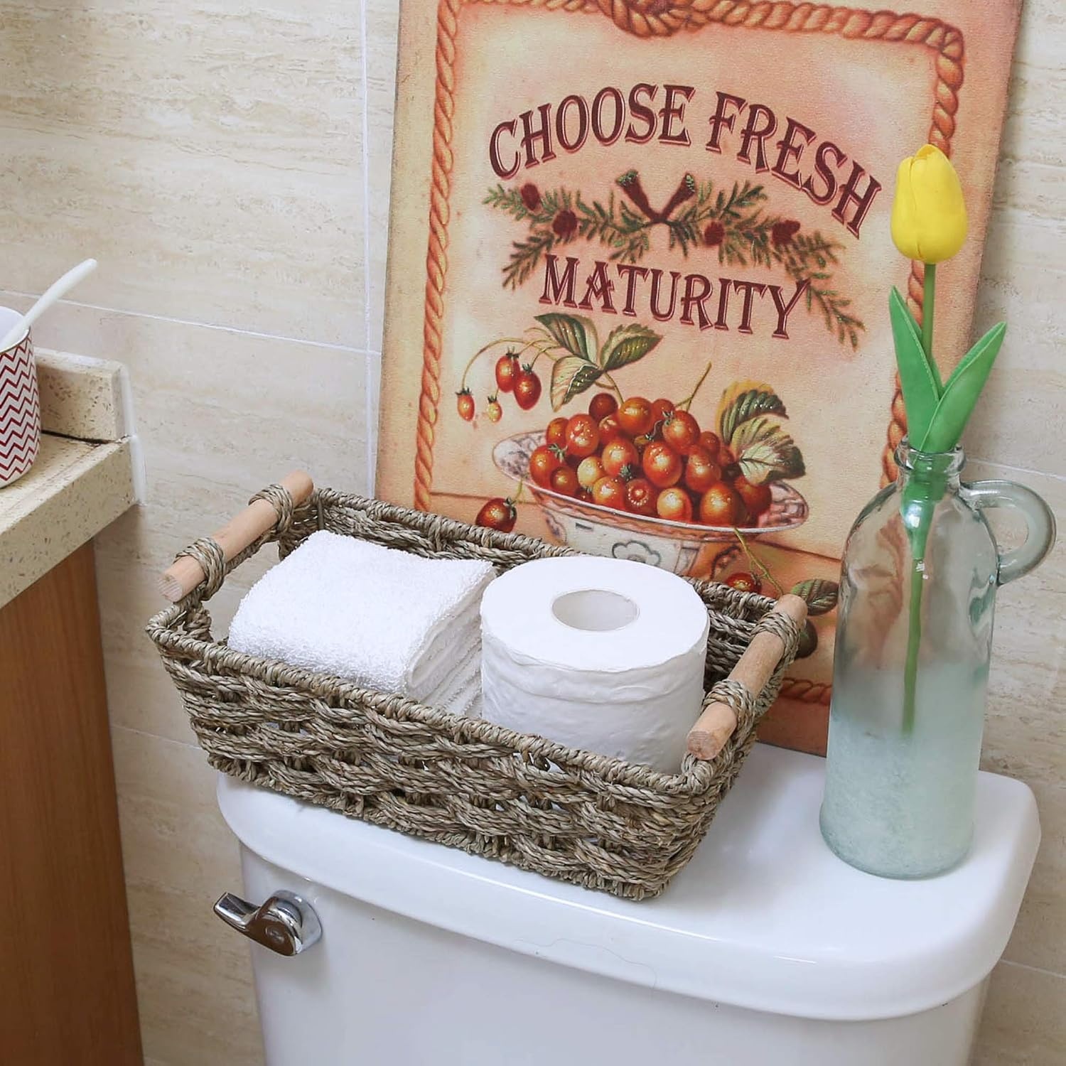 image:imageGRANNY SAYS 2Pack Wicker Storage Baskets Large Baskets with Handles Wicker Baskets for Shelves Waterproof Woven Basket for Organizing BrownNatural Seagrass