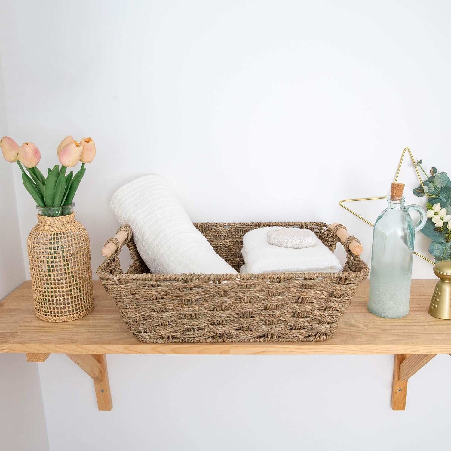 image:imageGRANNY SAYS 2Pack Wicker Storage Baskets Large Baskets with Handles Wicker Baskets for Shelves Waterproof Woven Basket for Organizing BrownNatural Seagrass