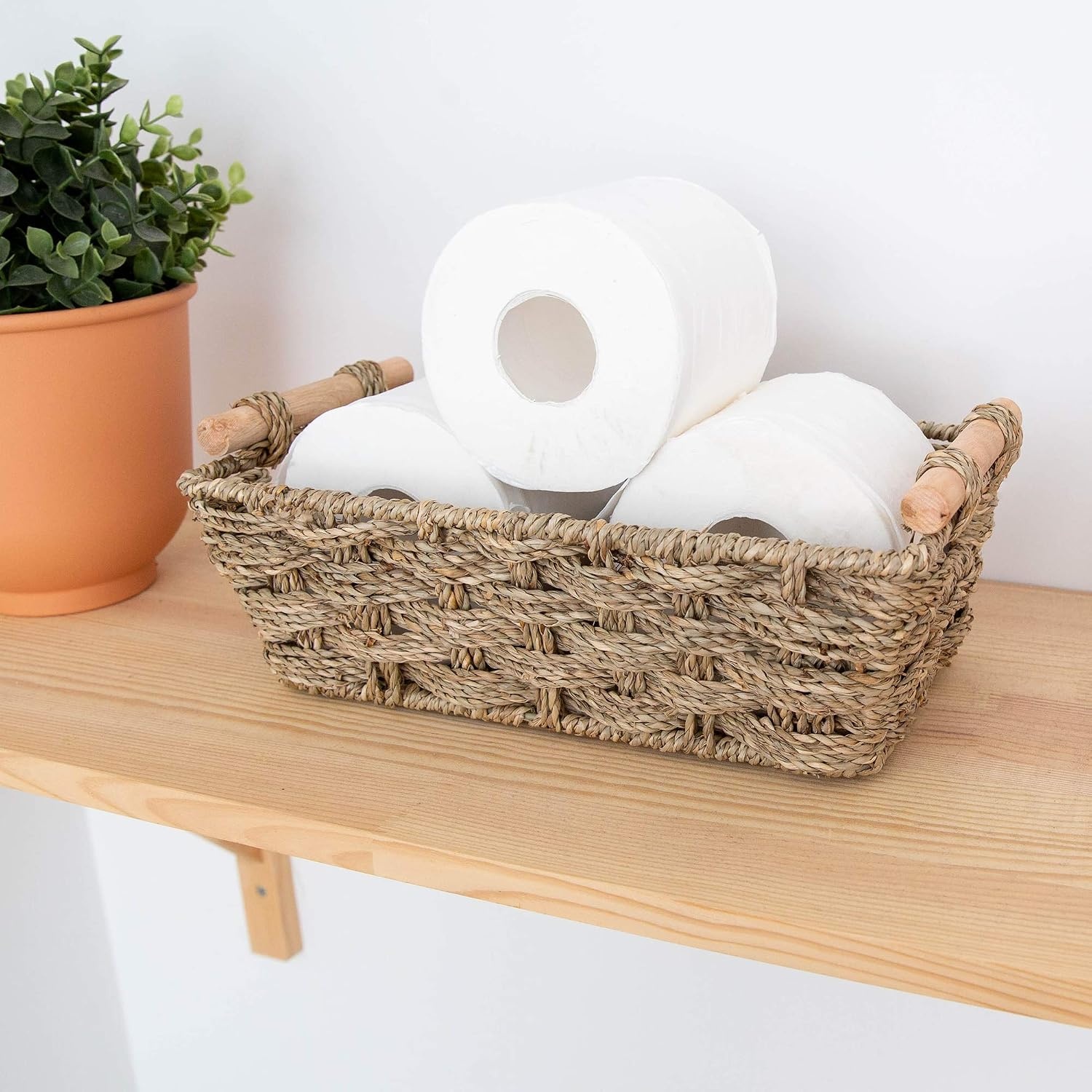 image:imageGRANNY SAYS 2Pack Wicker Storage Baskets Large Baskets with Handles Wicker Baskets for Shelves Waterproof Woven Basket for Organizing BrownNatural Seagrass