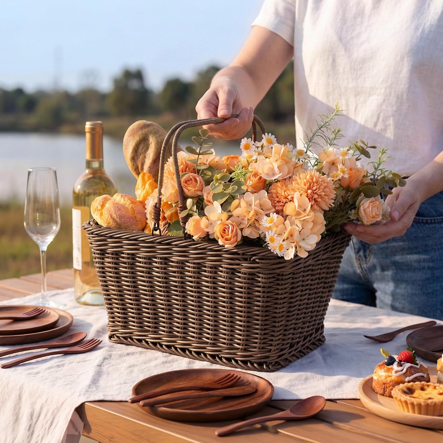 image:imageGRANNY SAYS Bike Basket Wicker Basket for Bike HandWoven Bicycle Basket Detachable Wicker Front Handlebar Bike BasketBrown