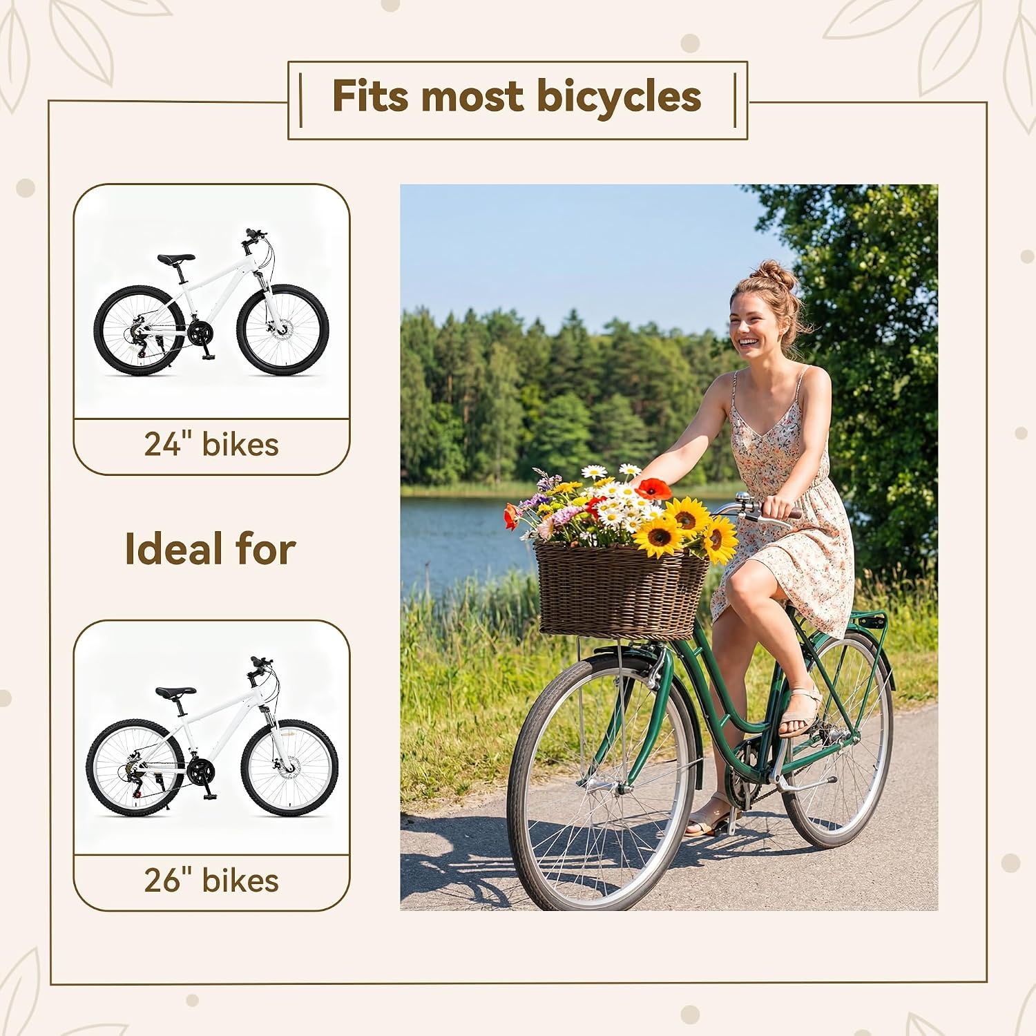 image:imageGRANNY SAYS Bike Basket Wicker Basket for Bike HandWoven Bicycle Basket Detachable Wicker Front Handlebar Bike BasketBrown