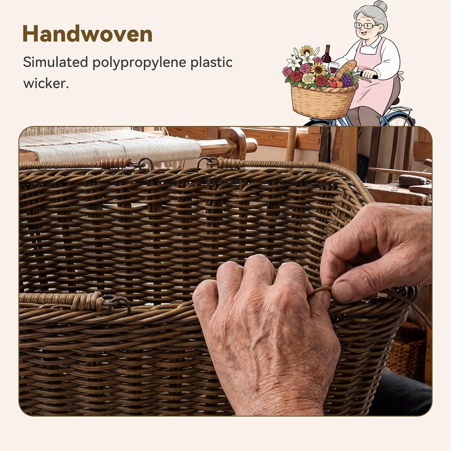 image:imageGRANNY SAYS Bike Basket Wicker Basket for Bike HandWoven Bicycle Basket Detachable Wicker Front Handlebar Bike BasketBrown