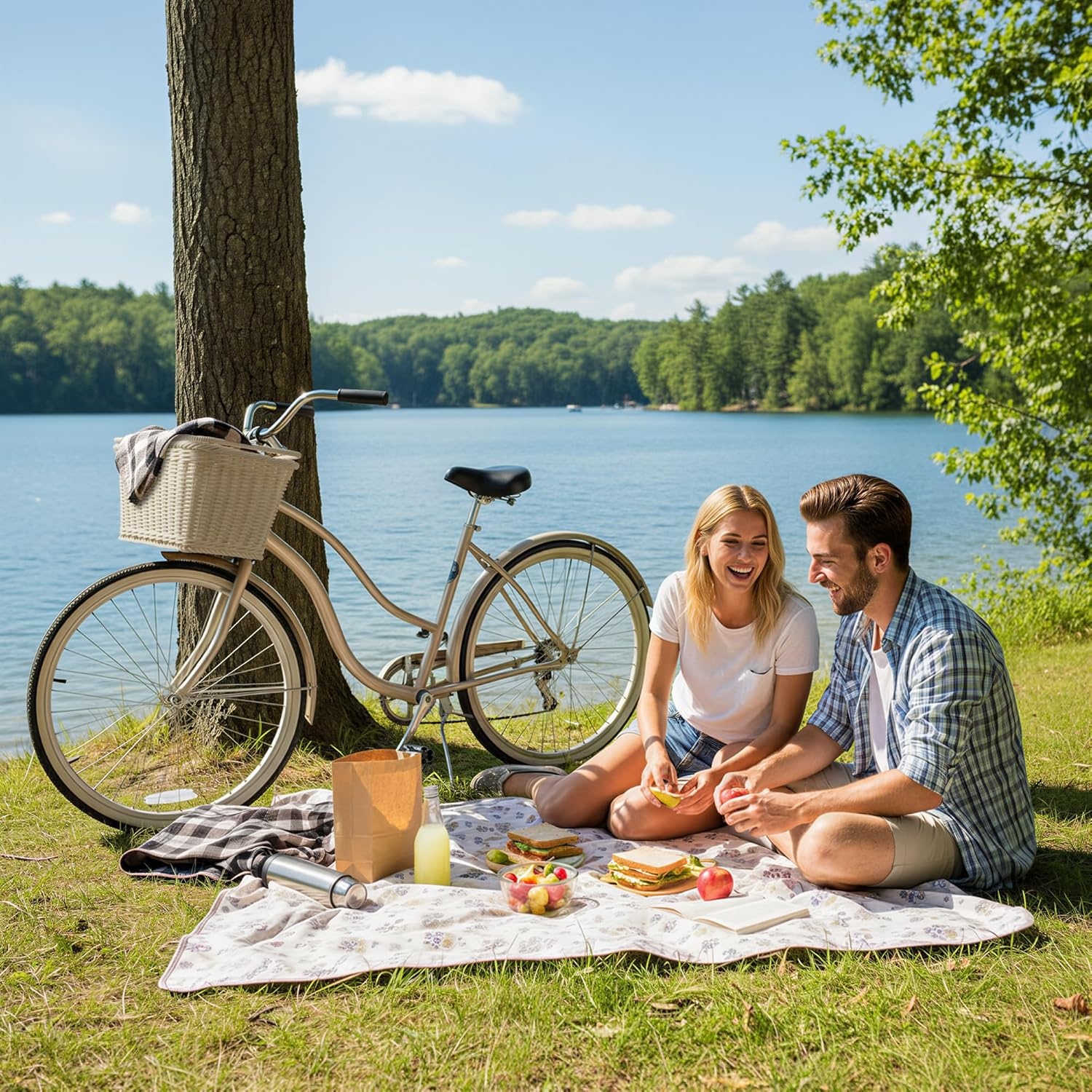 image:imageGRANNY SAYS Bike Basket Wicker Basket for Bike HandWoven Bicycle Basket Detachable Wicker Front Handlebar Bike BasketCreamy White