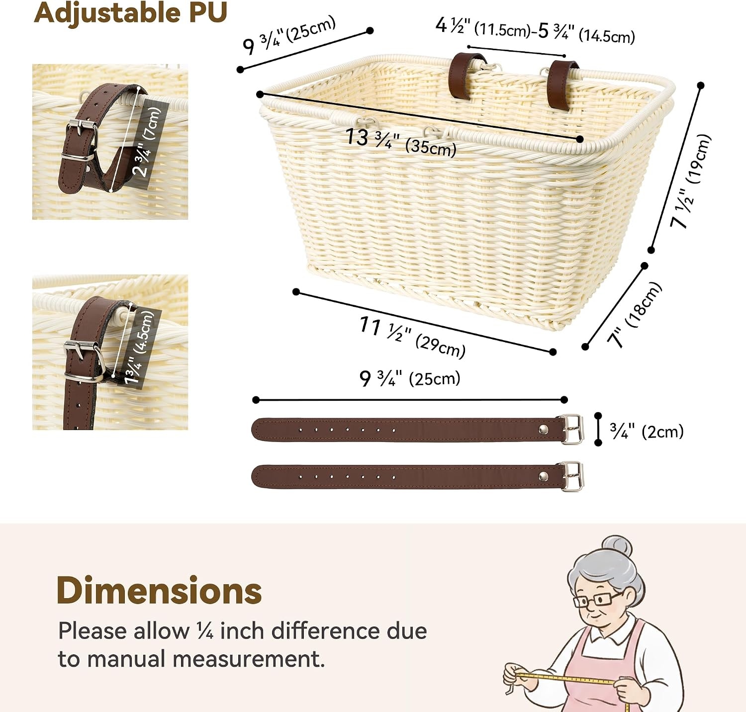 image:imageGRANNY SAYS Bike Basket Wicker Basket for Bike HandWoven Bicycle Basket Detachable Wicker Front Handlebar Bike BasketCreamy White