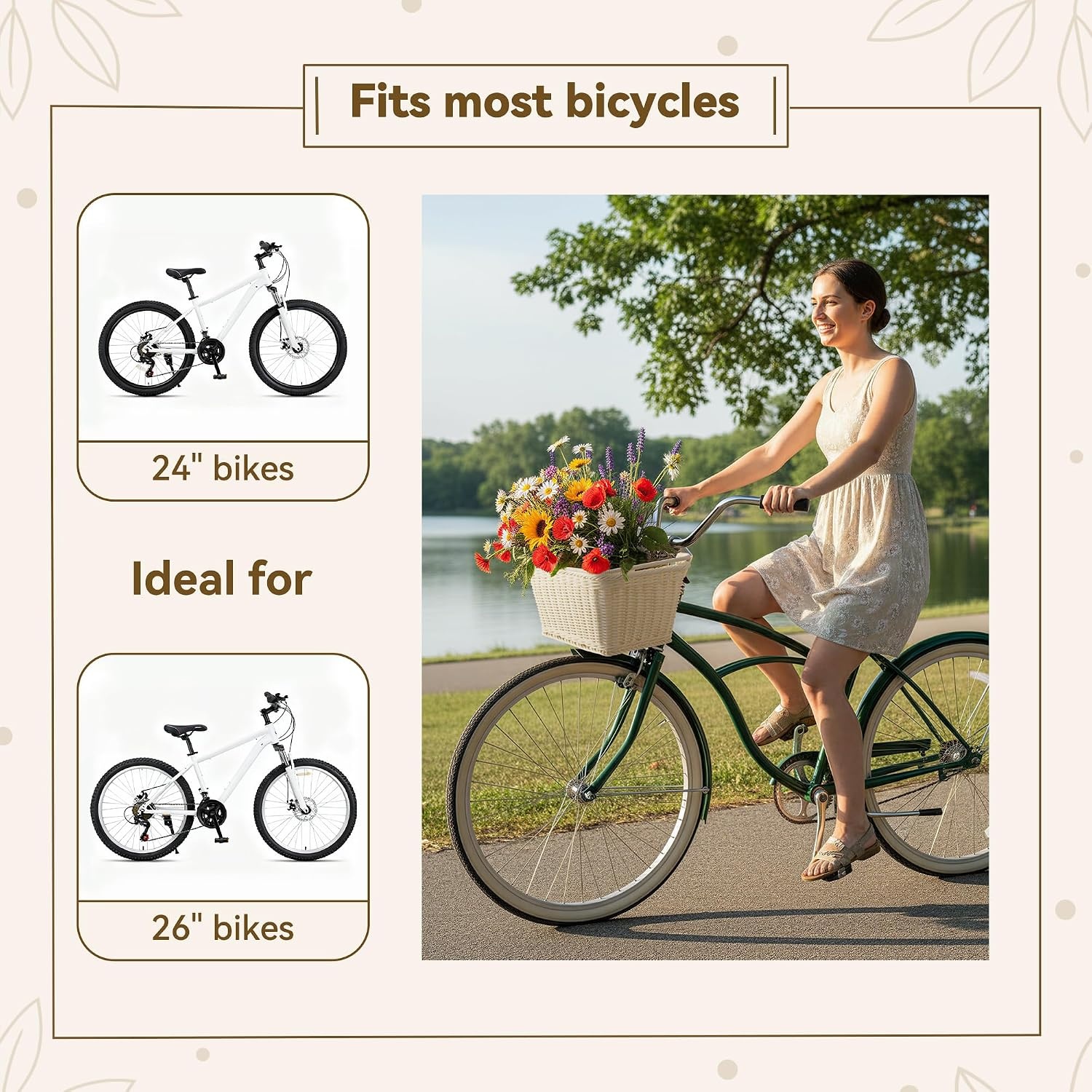 image:imageGRANNY SAYS Bike Basket Wicker Basket for Bike HandWoven Bicycle Basket Detachable Wicker Front Handlebar Bike BasketCreamy White
