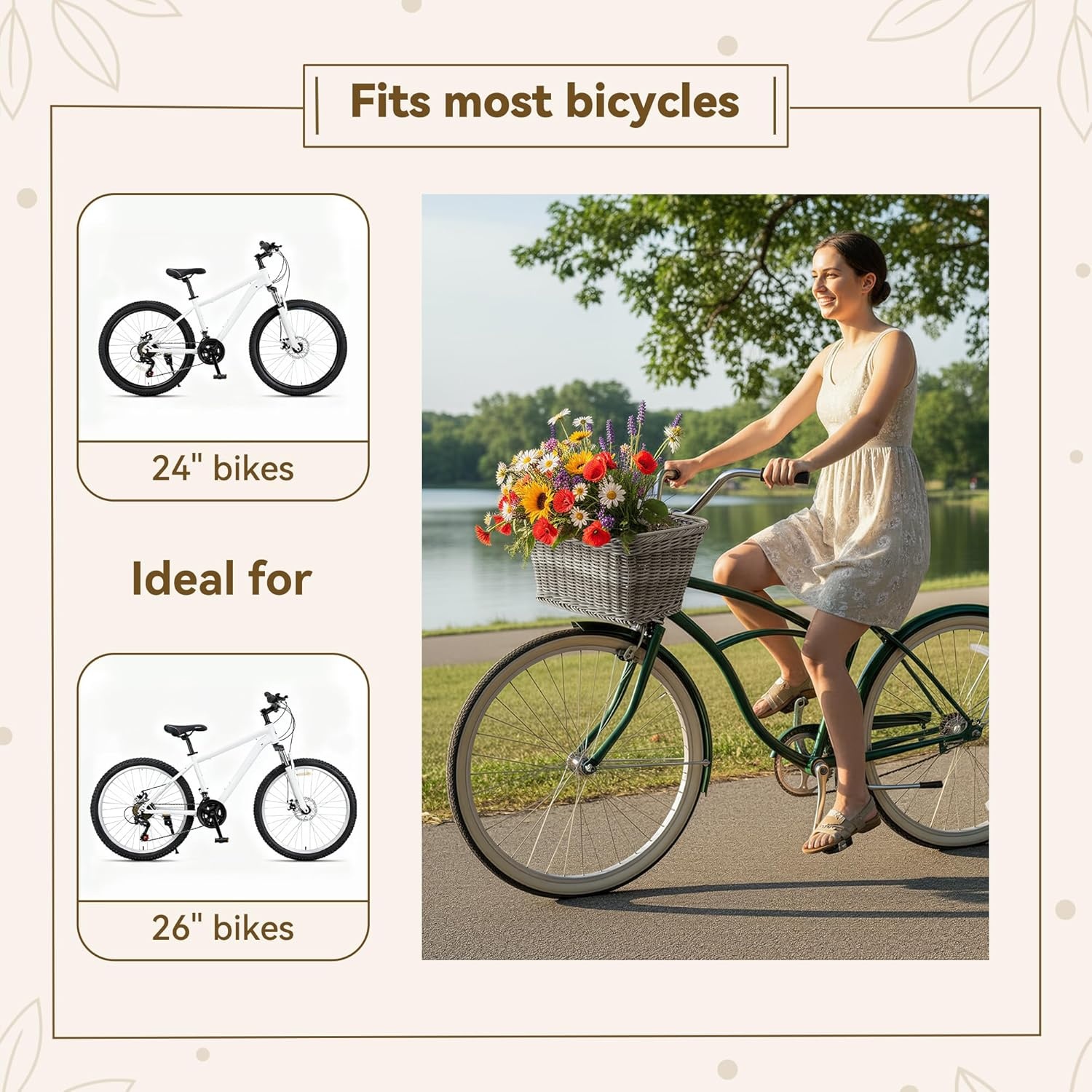 image:imageGRANNY SAYS Bike Basket Wicker Basket for Bike HandWoven Bicycle Basket Detachable Wicker Front Handlebar Bike BasketGray
