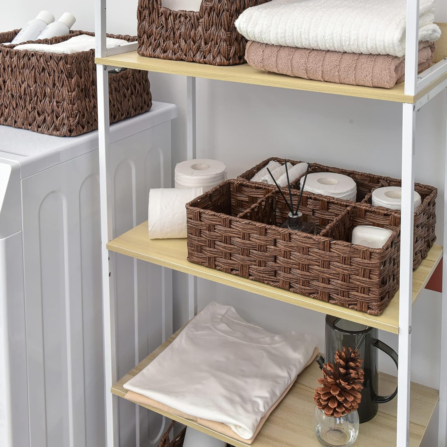 image:imageGRANNY SAYS Bundle of 3Pack Strage Boxes with Handles amp 2Pack Wicker Baskets for Shelves