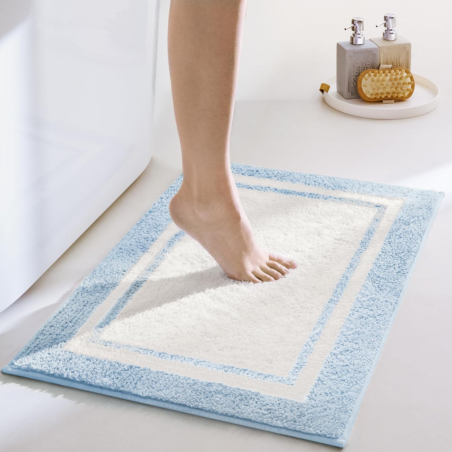 image:imageGRANNY SAYS Checkered Pink Bathroom Rugs Decor 24 x 16 Fluffy Rug Absorbent Microfiber Ultra Soft Bath Mat Washable NonSlip Bath Mats for Bathroom Cute Floor Mat for Tub Shower BedroomBbaby Blue
