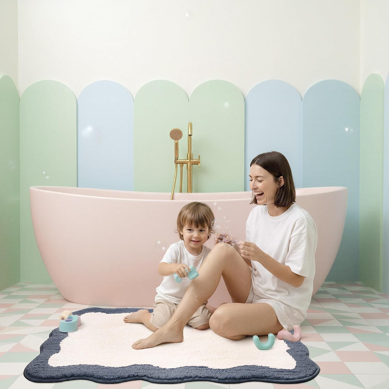 image:imageGRANNY SAYS Checkered Pink Bathroom Rugs Decor 24 x 16 Fluffy Rug Absorbent Microfiber Ultra Soft Bath Mat Washable NonSlip Bath Mats for Bathroom Cute Floor Mat for Tub Shower BedroomDeep Bluewave