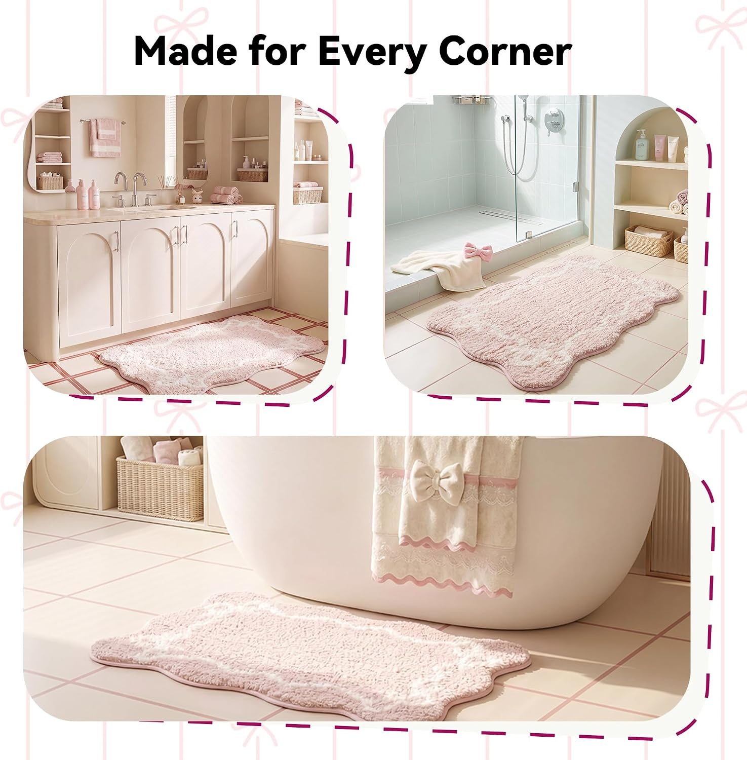 image:imageGRANNY SAYS Checkered Pink Bathroom Rugs Decor 24 x 16 Fluffy Rug Absorbent Microfiber Ultra Soft Bath Mat Washable NonSlip Bath Mats for Bathroom Cute Floor Mat for Tub Shower BedroomBow