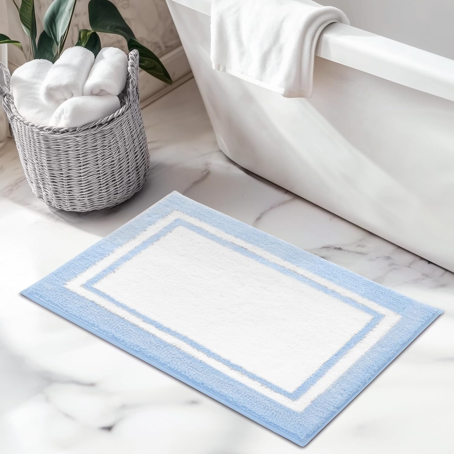 image:imageGRANNY SAYS Checkered Pink Bathroom Rugs Decor 24 x 16 Fluffy Rug Absorbent Microfiber Ultra Soft Bath Mat Washable NonSlip Bath Mats for Bathroom Cute Floor Mat for Tub Shower BedroomBbaby Blue