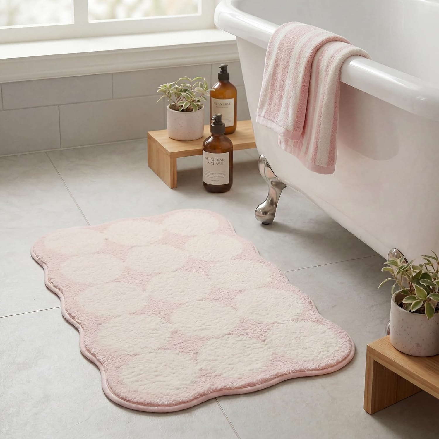 image:imageGRANNY SAYS Checkered Pink Bathroom Rugs Decor 24 x 16 Fluffy Rug Absorbent Microfiber Ultra Soft Bath Mat Washable NonSlip Bath Mats for Bathroom Cute Floor Mat for Tub Shower BedroomPinkcute Waved
