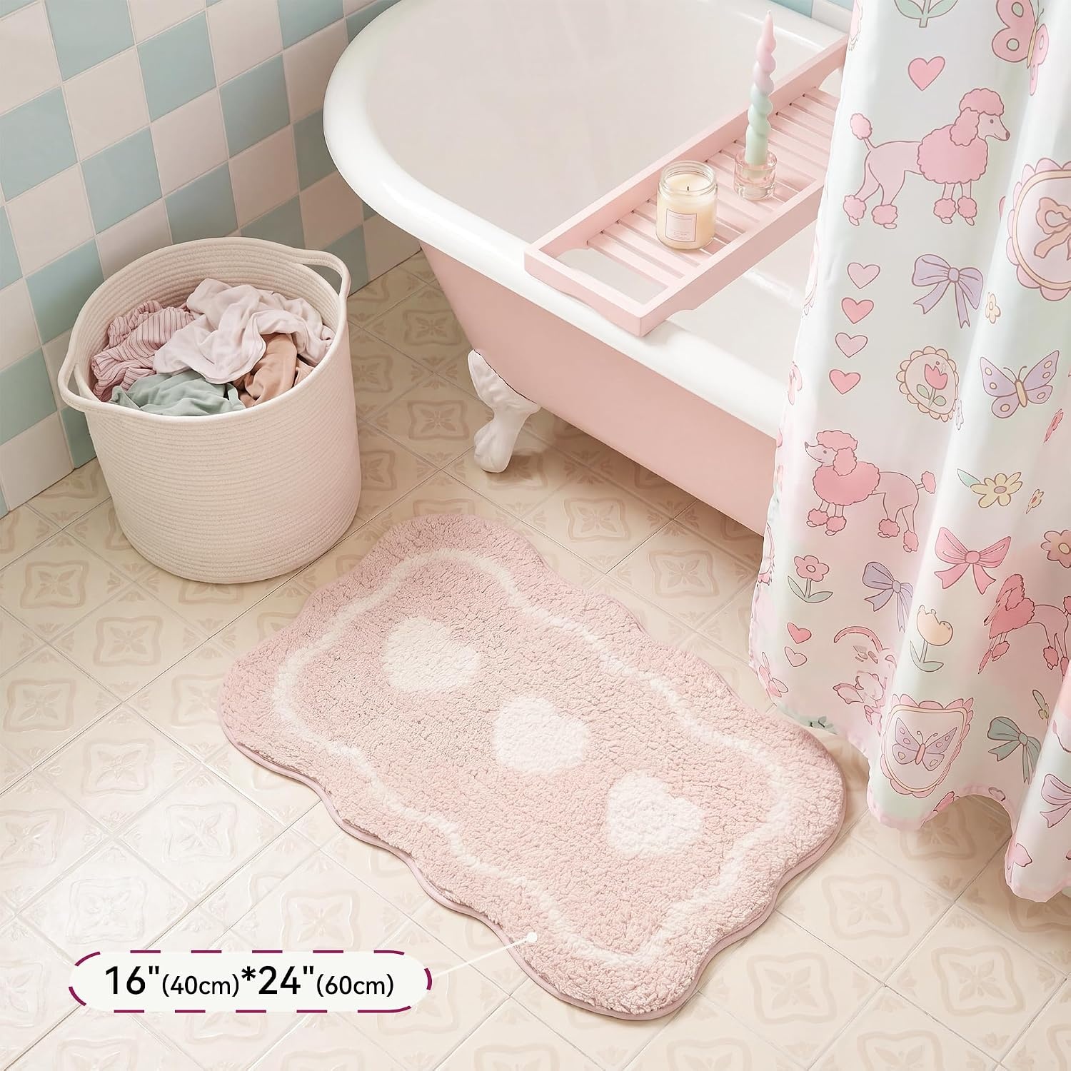 image:imageGRANNY SAYS Checkered Pink Bathroom Rugs Decor 24 x 16 Fluffy Rug Absorbent Microfiber Ultra Soft Bath Mat Washable NonSlip Bath Mats for Bathroom Cute Floor Mat for Tub Shower BedroomPink Heart