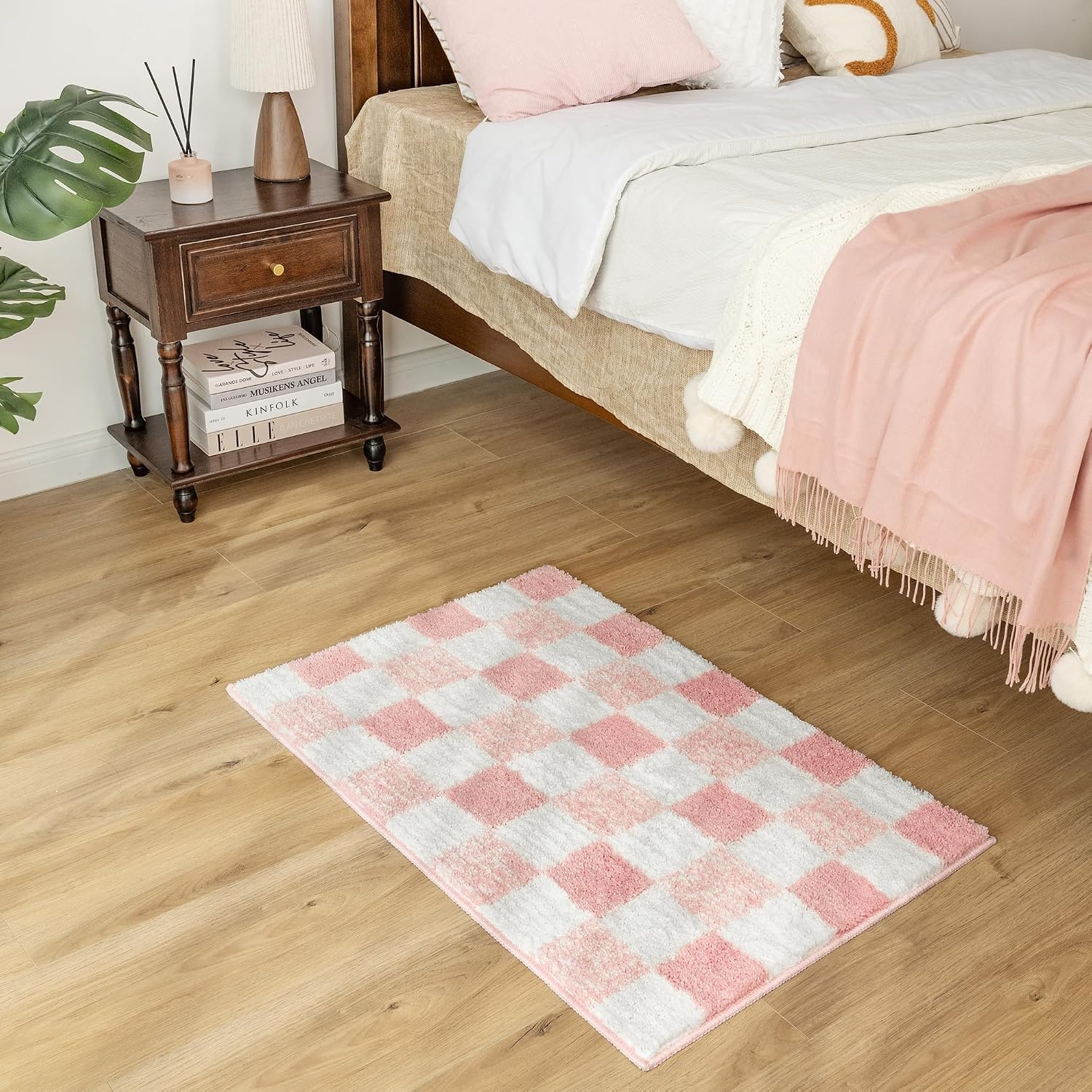 image:imageGRANNY SAYS Checkered Pink Bathroom Rugs Decor 24 x 16 Fluffy Rug Absorbent Microfiber Ultra Soft Bath Mat Washable NonSlip Bath Mats for Bathroom Cute Floor Mat for Tub Shower BedroomPink