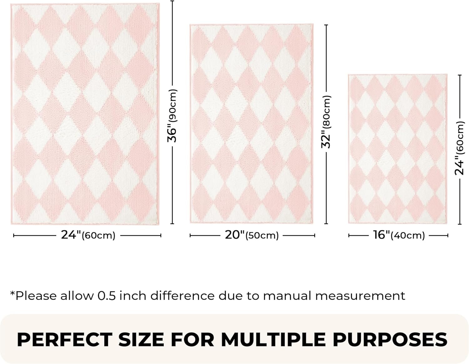 image:imageGRANNY SAYS Checkered Pink Bathroom Rugs Decor 24 x 16 Fluffy Rug Absorbent Microfiber Ultra Soft Bath Mat Washable NonSlip Bath Mats for Bathroom Cute Floor Mat for Tub Shower BedroomPinkrhombus