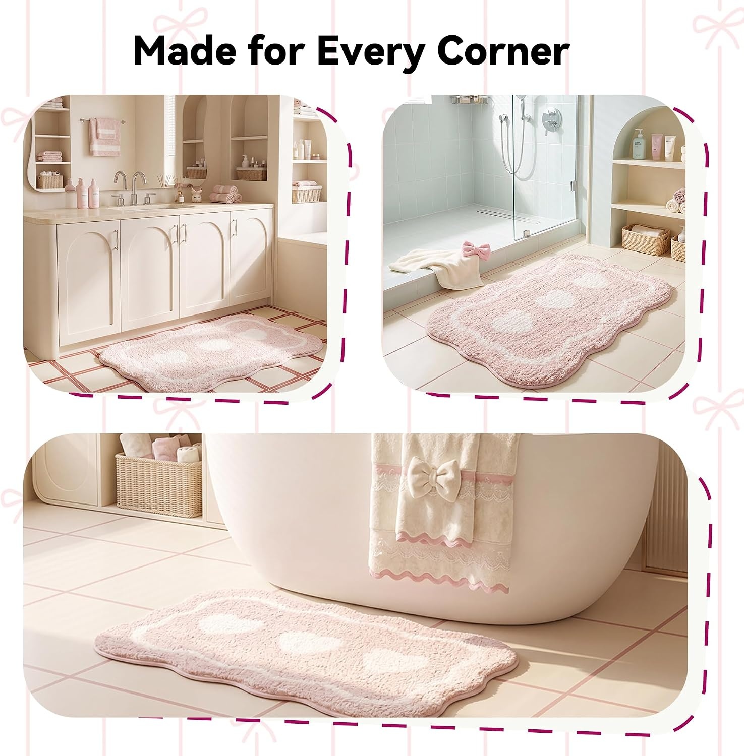 image:imageGRANNY SAYS Checkered Pink Bathroom Rugs Decor 24 x 16 Fluffy Rug Absorbent Microfiber Ultra Soft Bath Mat Washable NonSlip Bath Mats for Bathroom Cute Floor Mat for Tub Shower BedroomPink Heart