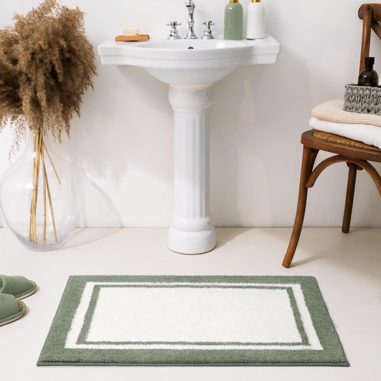 image:imageGRANNY SAYS Checkered Pink Bathroom Rugs Decor 24 x 16 Fluffy Rug Absorbent Microfiber Ultra Soft Bath Mat Washable NonSlip Bath Mats for Bathroom Cute Floor Mat for Tub Shower BedroomBsage Green