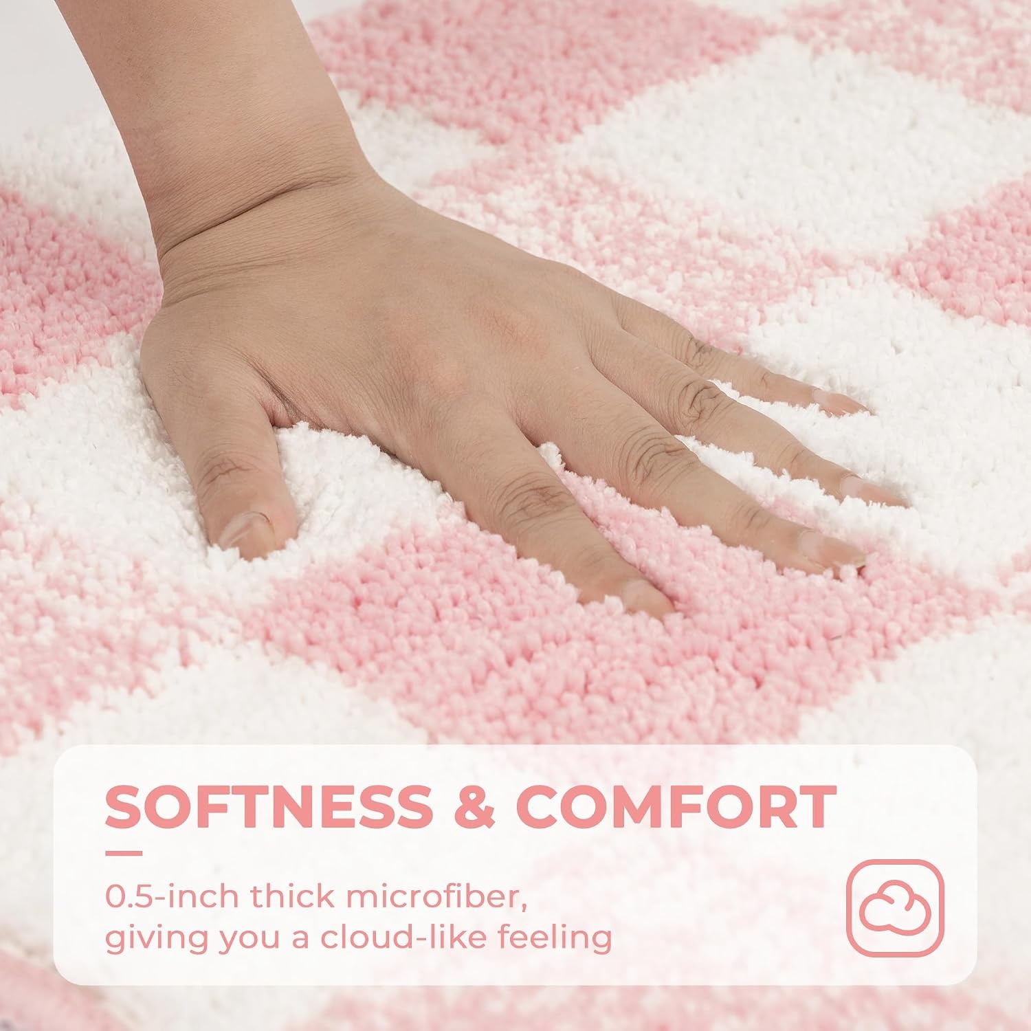 image:imageGRANNY SAYS Checkered Pink Bathroom Rugs Decor 24 x 16 Fluffy Rug Absorbent Microfiber Ultra Soft Bath Mat Washable NonSlip Bath Mats for Bathroom Cute Floor Mat for Tub Shower BedroomPink