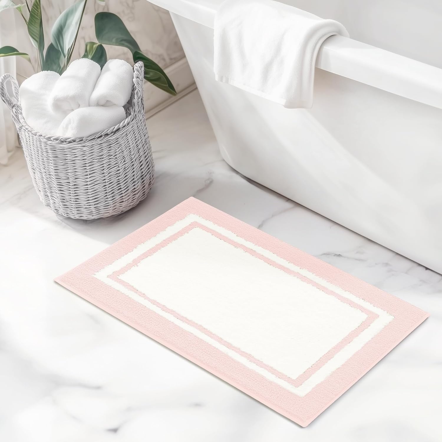 image:imageGRANNY SAYS Checkered Pink Bathroom Rugs Decor 24 x 16 Fluffy Rug Absorbent Microfiber Ultra Soft Bath Mat Washable NonSlip Bath Mats for Bathroom Cute Floor Mat for Tub Shower BedroomPinkrectangle
