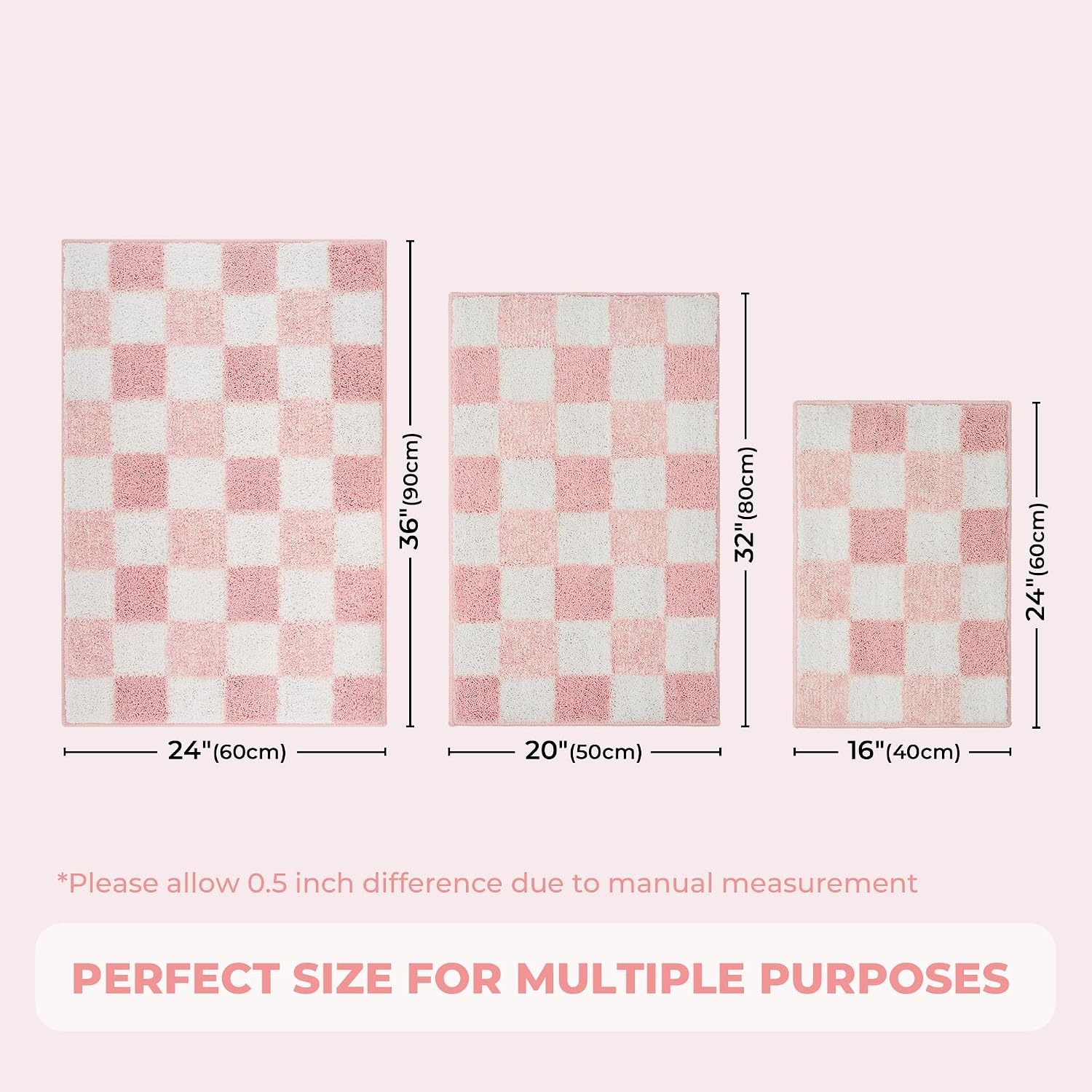 image:imageGRANNY SAYS Checkered Pink Bathroom Rugs Decor 24 x 16 Fluffy Rug Absorbent Microfiber Ultra Soft Bath Mat Washable NonSlip Bath Mats for Bathroom Cute Floor Mat for Tub Shower BedroomPink