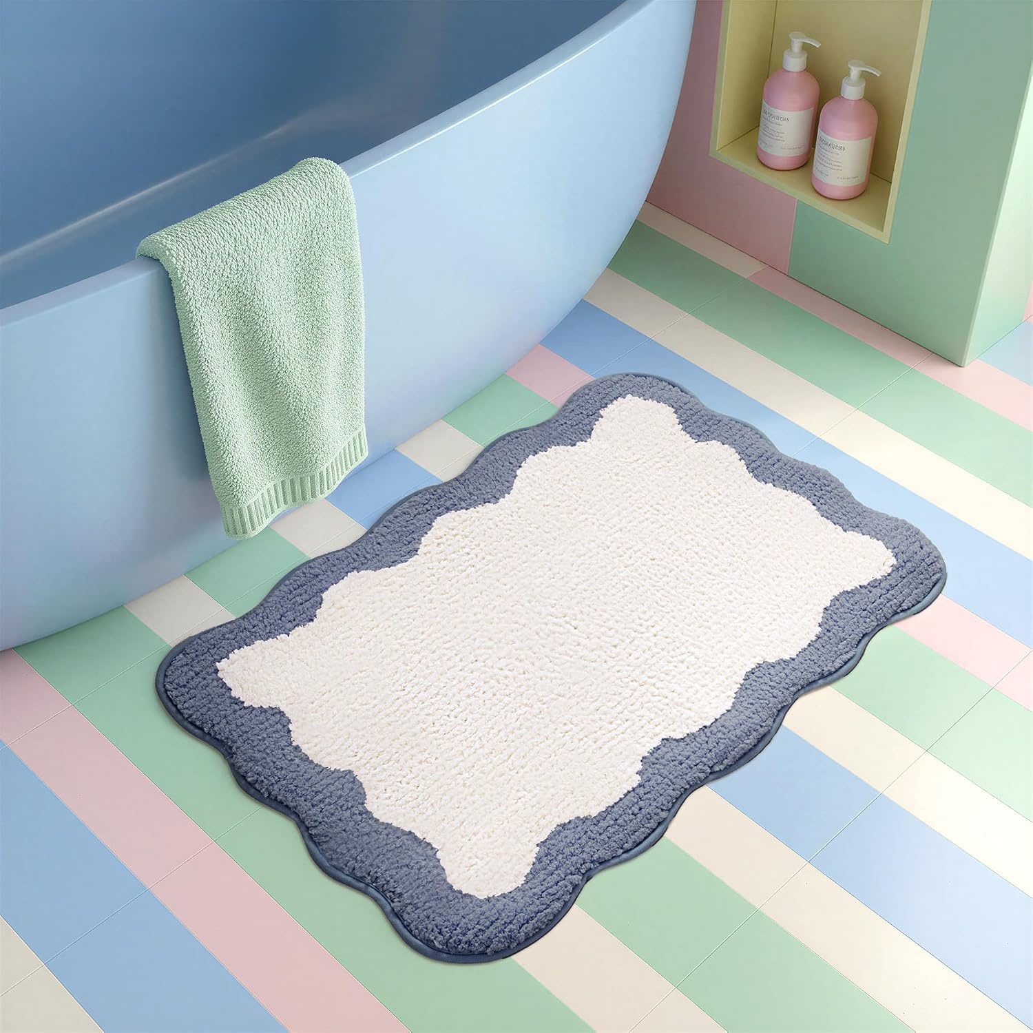 image:imageGRANNY SAYS Checkered Pink Bathroom Rugs Decor 24 x 16 Fluffy Rug Absorbent Microfiber Ultra Soft Bath Mat Washable NonSlip Bath Mats for Bathroom Cute Floor Mat for Tub Shower BedroomDeep Bluewave