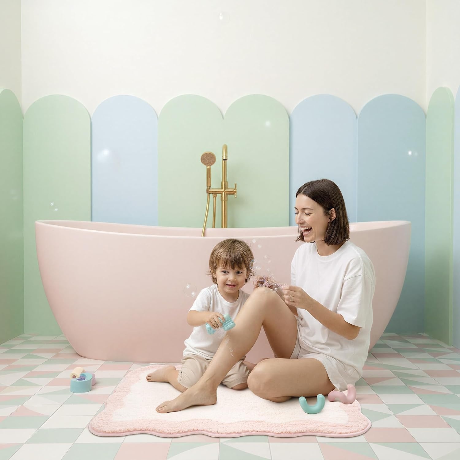 image:imageGRANNY SAYS Checkered Pink Bathroom Rugs Decor 24 x 16 Fluffy Rug Absorbent Microfiber Ultra Soft Bath Mat Washable NonSlip Bath Mats for Bathroom Cute Floor Mat for Tub Shower BedroomPinkwave