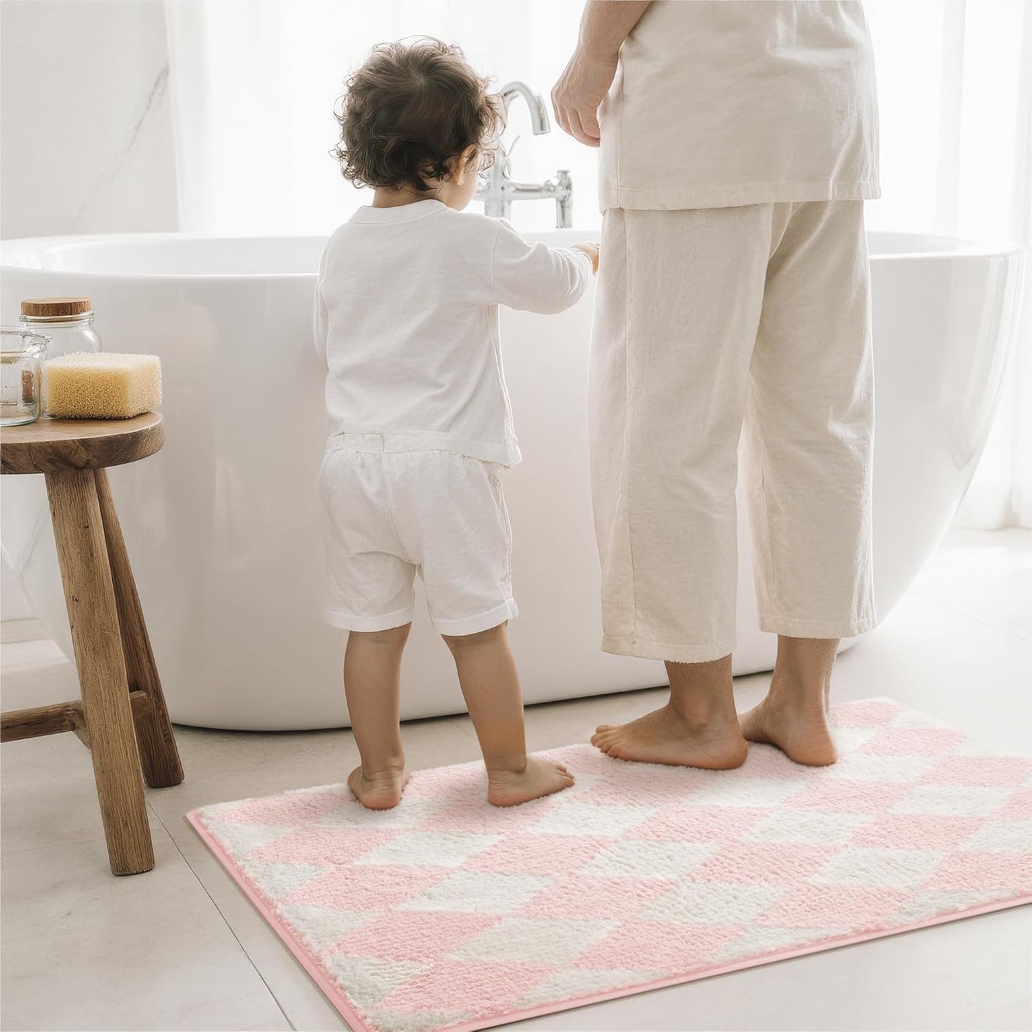 image:imageGRANNY SAYS Checkered Pink Bathroom Rugs Decor 24 x 16 Fluffy Rug Absorbent Microfiber Ultra Soft Bath Mat Washable NonSlip Bath Mats for Bathroom Cute Floor Mat for Tub Shower BedroomPinkrhombus