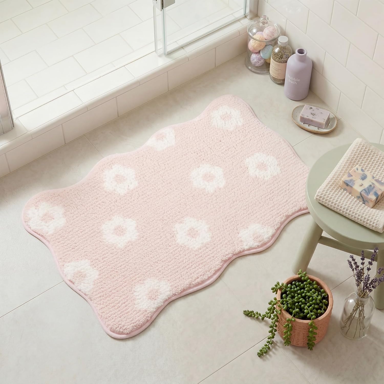 image:imageGRANNY SAYS Checkered Pink Bathroom Rugs Decor 24 x 16 Fluffy Rug Absorbent Microfiber Ultra Soft Bath Mat Washable NonSlip Bath Mats for Bathroom Cute Floor Mat for Tub Shower BedroomPinkcute Floral