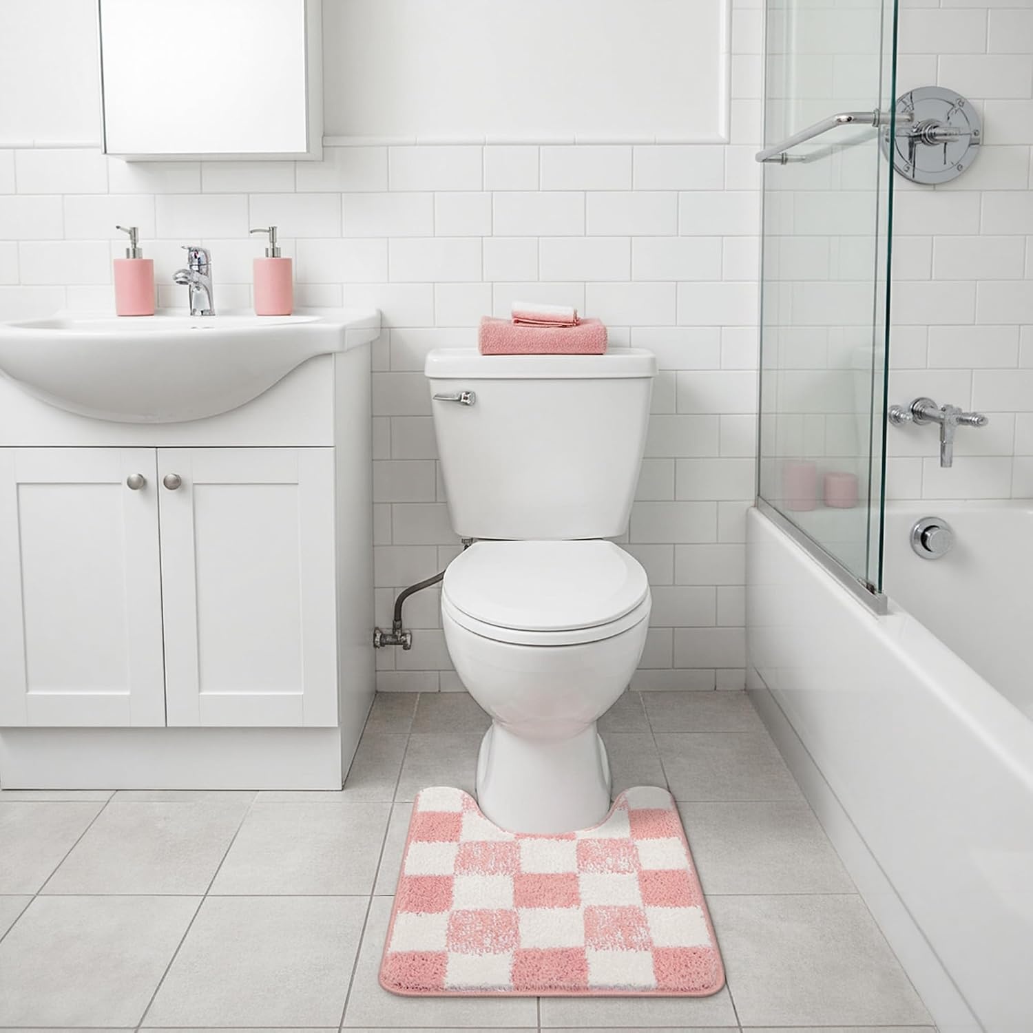 image:imageGRANNY SAYS Checkered Pink Bathroom Rugs Decor 24 x 16 Fluffy Rug Absorbent Microfiber Ultra Soft Bath Mat Washable NonSlip Bath Mats for Bathroom Cute Floor Mat for Tub Shower BedroomPink
