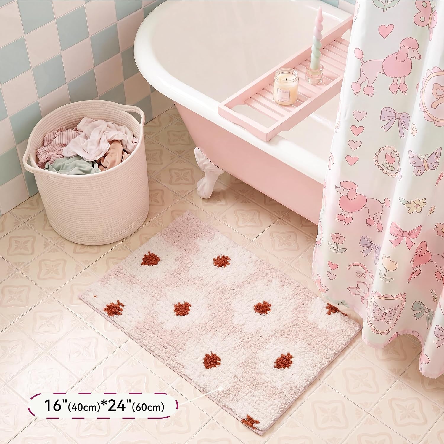 image:imageGRANNY SAYS Checkered Pink Bathroom Rugs Decor 24 x 16 Fluffy Rug Absorbent Microfiber Ultra Soft Bath Mat Washable NonSlip Bath Mats for Bathroom Cute Floor Mat for Tub Shower BedroomPink Daisy