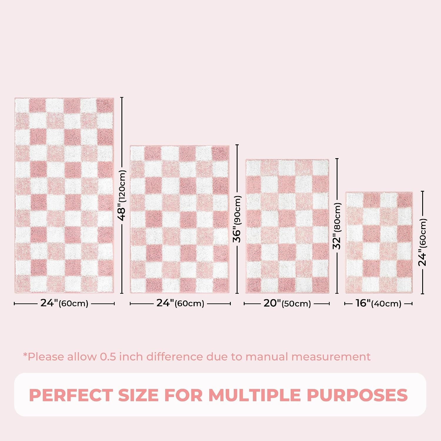 image:imageGRANNY SAYS Checkered Pink Bathroom Rugs Decor 24 x 16 Fluffy Rug Absorbent Microfiber Ultra Soft Bath Mat Washable NonSlip Bath Mats for Bathroom Cute Floor Mat for Tub Shower BedroomPink