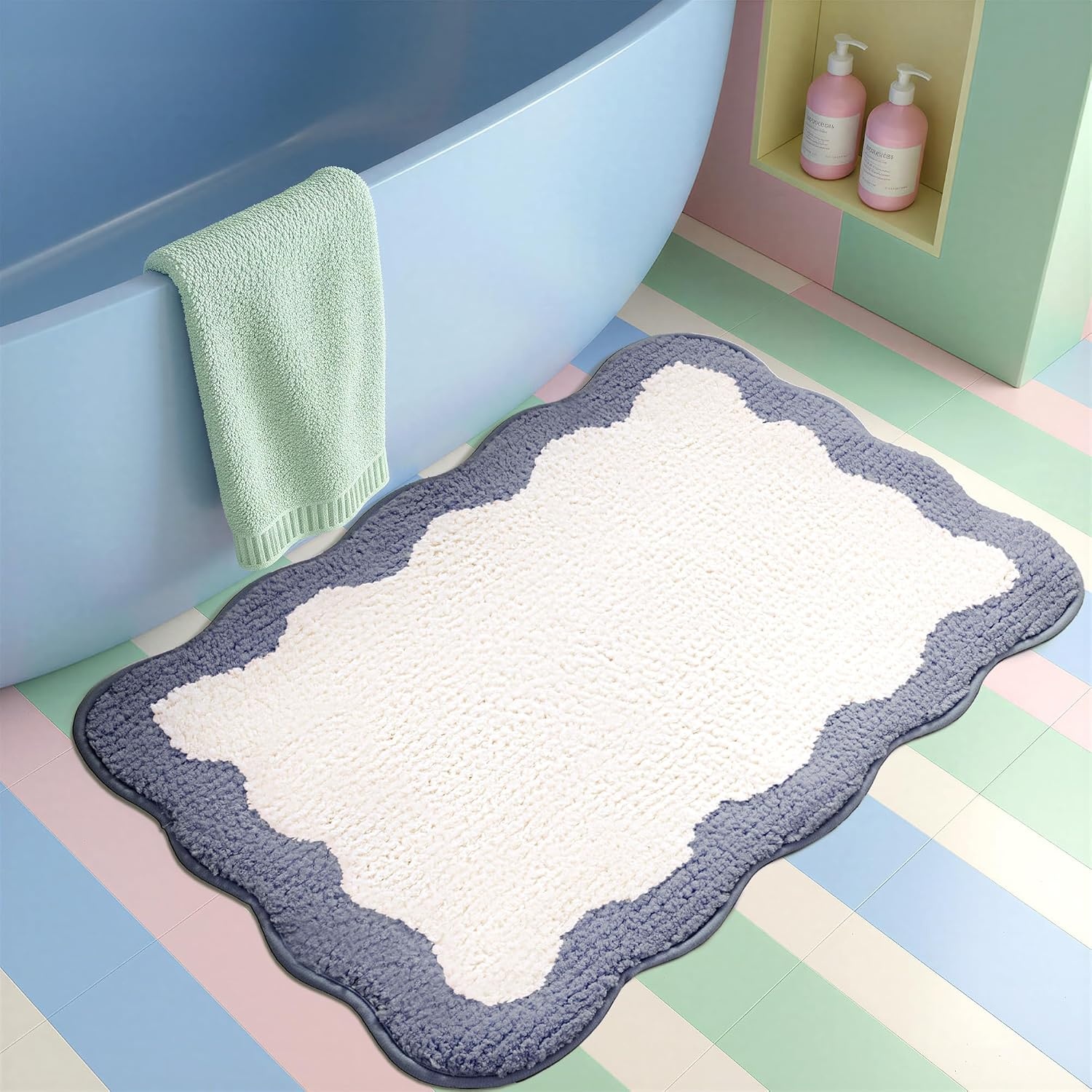 image:imageGRANNY SAYS Checkered Pink Bathroom Rugs Decor 24 x 16 Fluffy Rug Absorbent Microfiber Ultra Soft Bath Mat Washable NonSlip Bath Mats for Bathroom Cute Floor Mat for Tub Shower BedroomDeep Bluewave