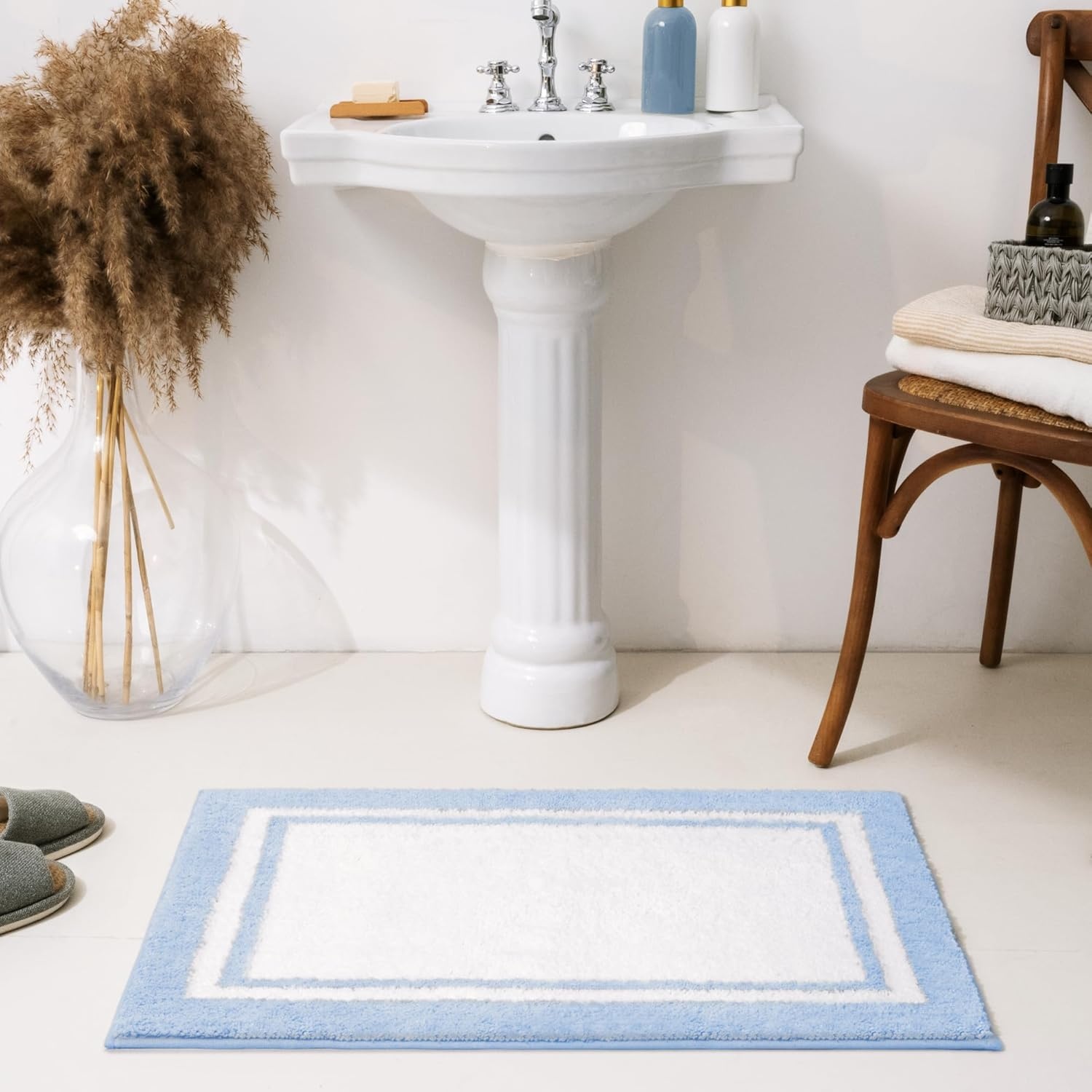 image:imageGRANNY SAYS Checkered Pink Bathroom Rugs Decor 24 x 16 Fluffy Rug Absorbent Microfiber Ultra Soft Bath Mat Washable NonSlip Bath Mats for Bathroom Cute Floor Mat for Tub Shower BedroomBbaby Blue