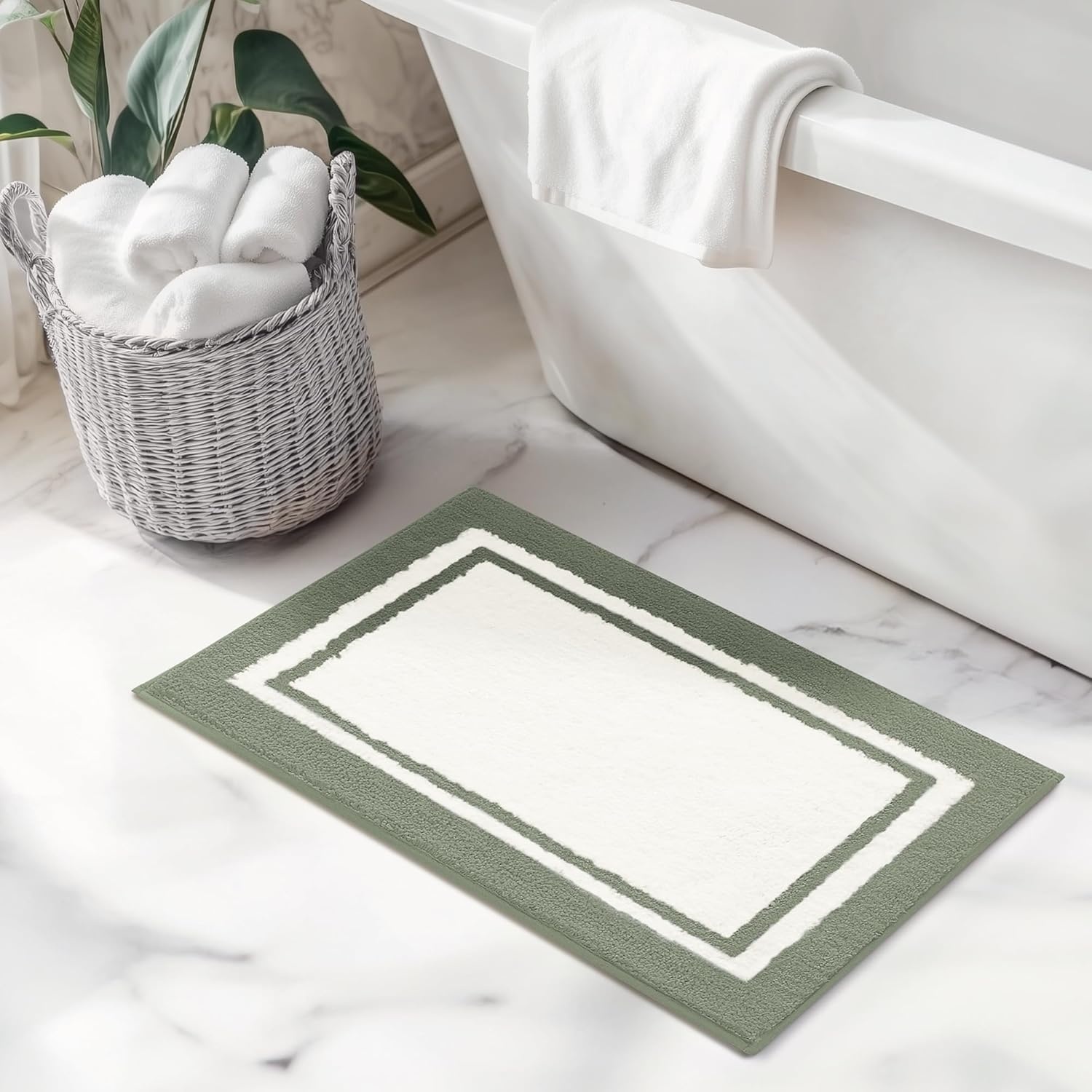 image:imageGRANNY SAYS Checkered Pink Bathroom Rugs Decor 24 x 16 Fluffy Rug Absorbent Microfiber Ultra Soft Bath Mat Washable NonSlip Bath Mats for Bathroom Cute Floor Mat for Tub Shower BedroomBsage Green
