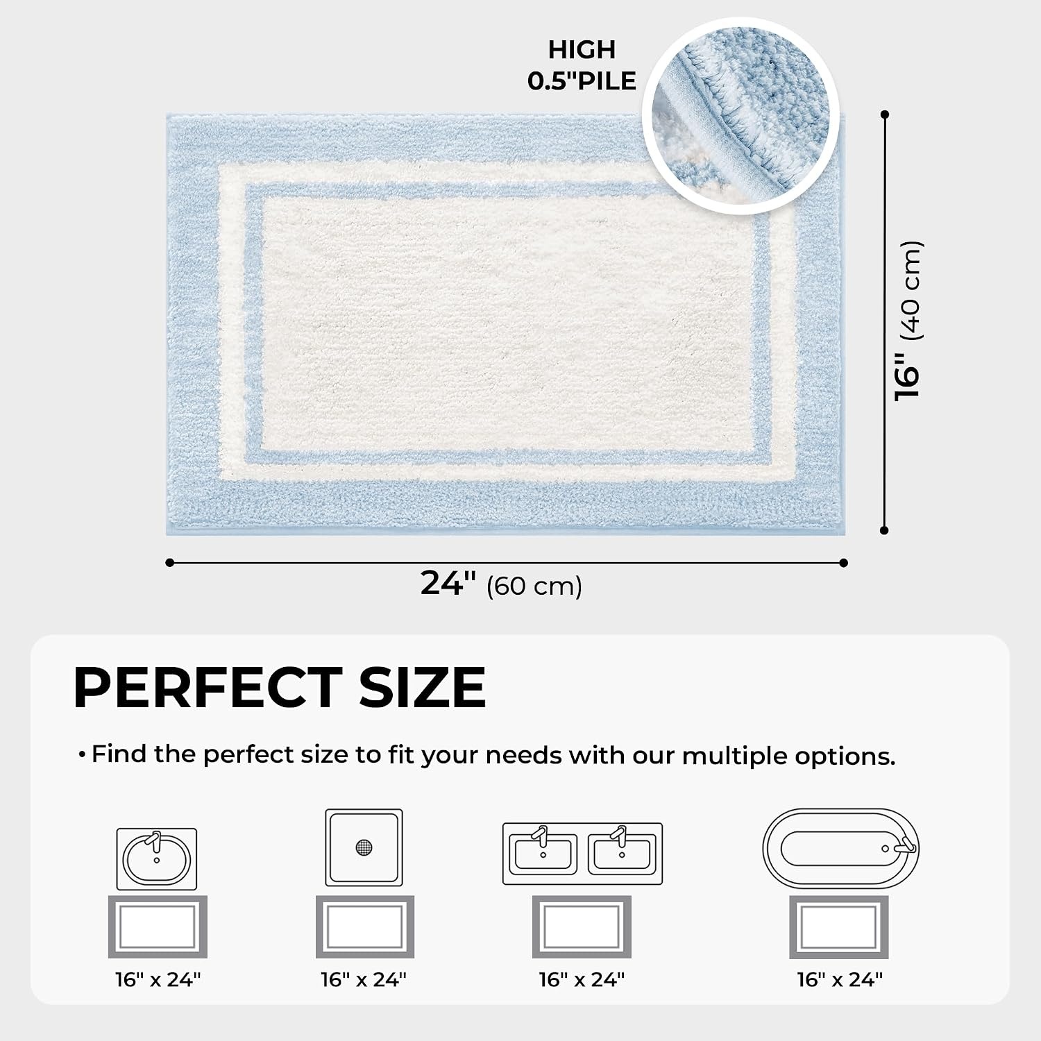 image:imageGRANNY SAYS Checkered Pink Bathroom Rugs Decor 24 x 16 Fluffy Rug Absorbent Microfiber Ultra Soft Bath Mat Washable NonSlip Bath Mats for Bathroom Cute Floor Mat for Tub Shower BedroomBbaby Blue