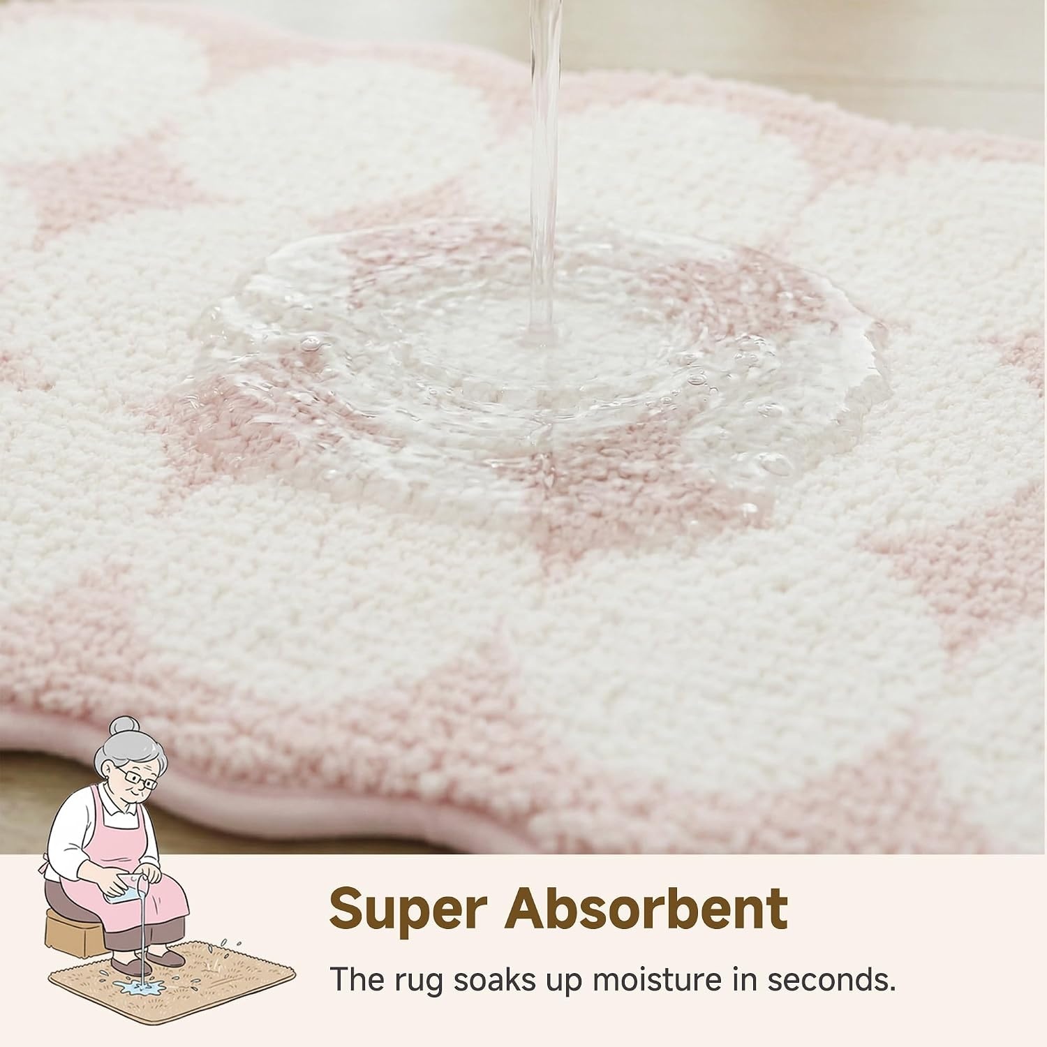 image:imageGRANNY SAYS Checkered Pink Bathroom Rugs Decor 24 x 16 Fluffy Rug Absorbent Microfiber Ultra Soft Bath Mat Washable NonSlip Bath Mats for Bathroom Cute Floor Mat for Tub Shower BedroomPinkcute Waved