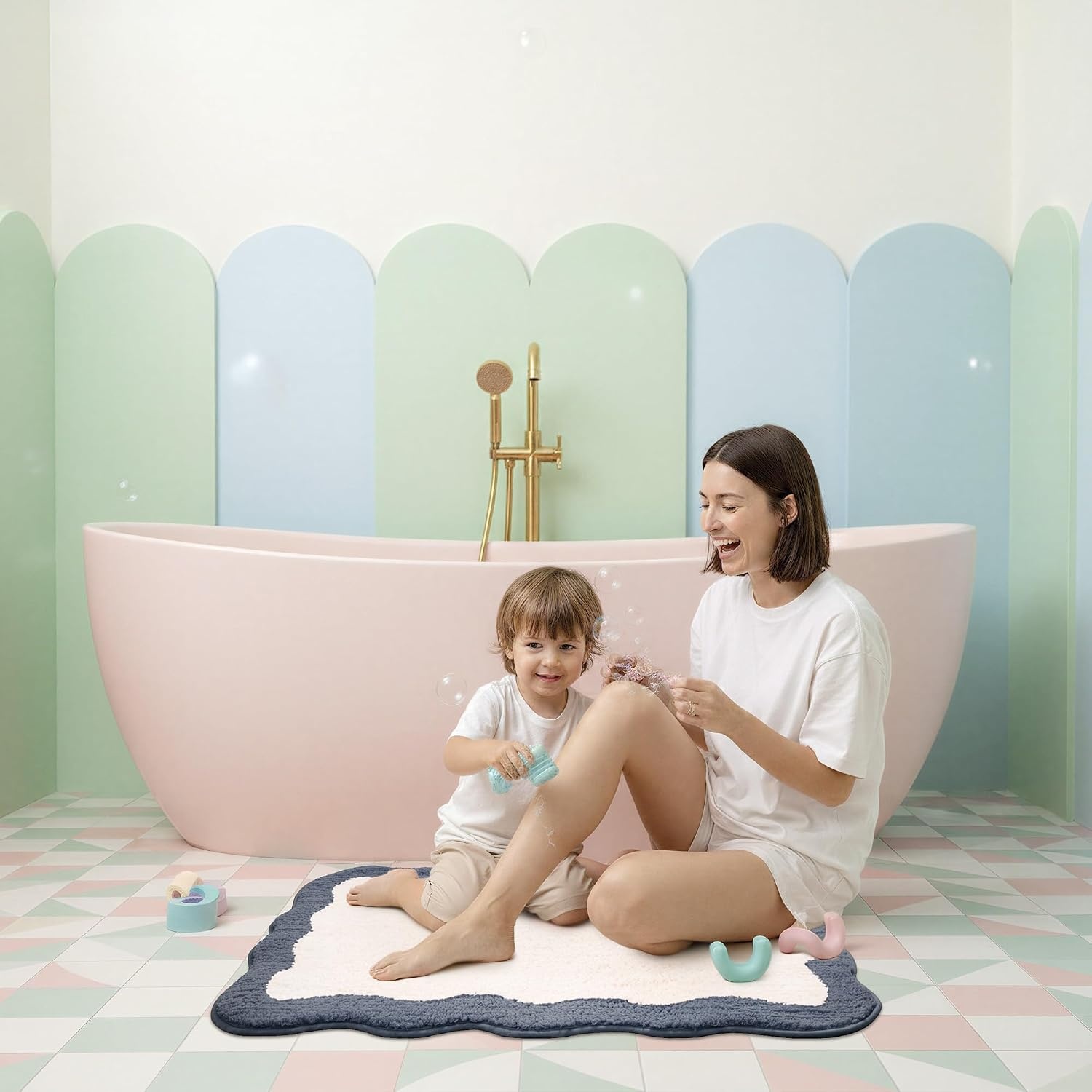 image:imageGRANNY SAYS Checkered Pink Bathroom Rugs Decor 24 x 16 Fluffy Rug Absorbent Microfiber Ultra Soft Bath Mat Washable NonSlip Bath Mats for Bathroom Cute Floor Mat for Tub Shower BedroomDeep Bluewave