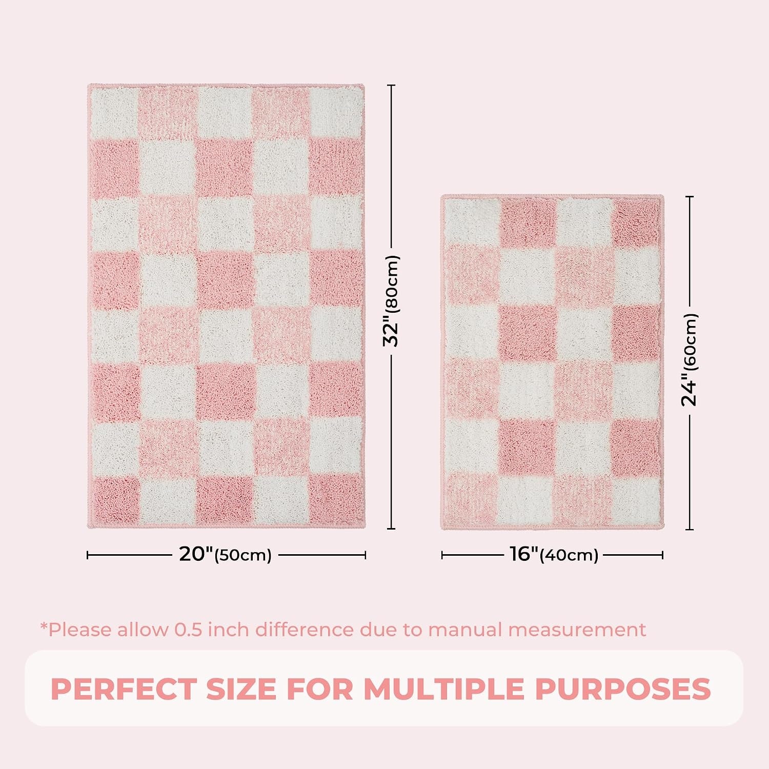 image:imageGRANNY SAYS Checkered Pink Bathroom Rugs Decor 24 x 16 Fluffy Rug Absorbent Microfiber Ultra Soft Bath Mat Washable NonSlip Bath Mats for Bathroom Cute Floor Mat for Tub Shower BedroomPink